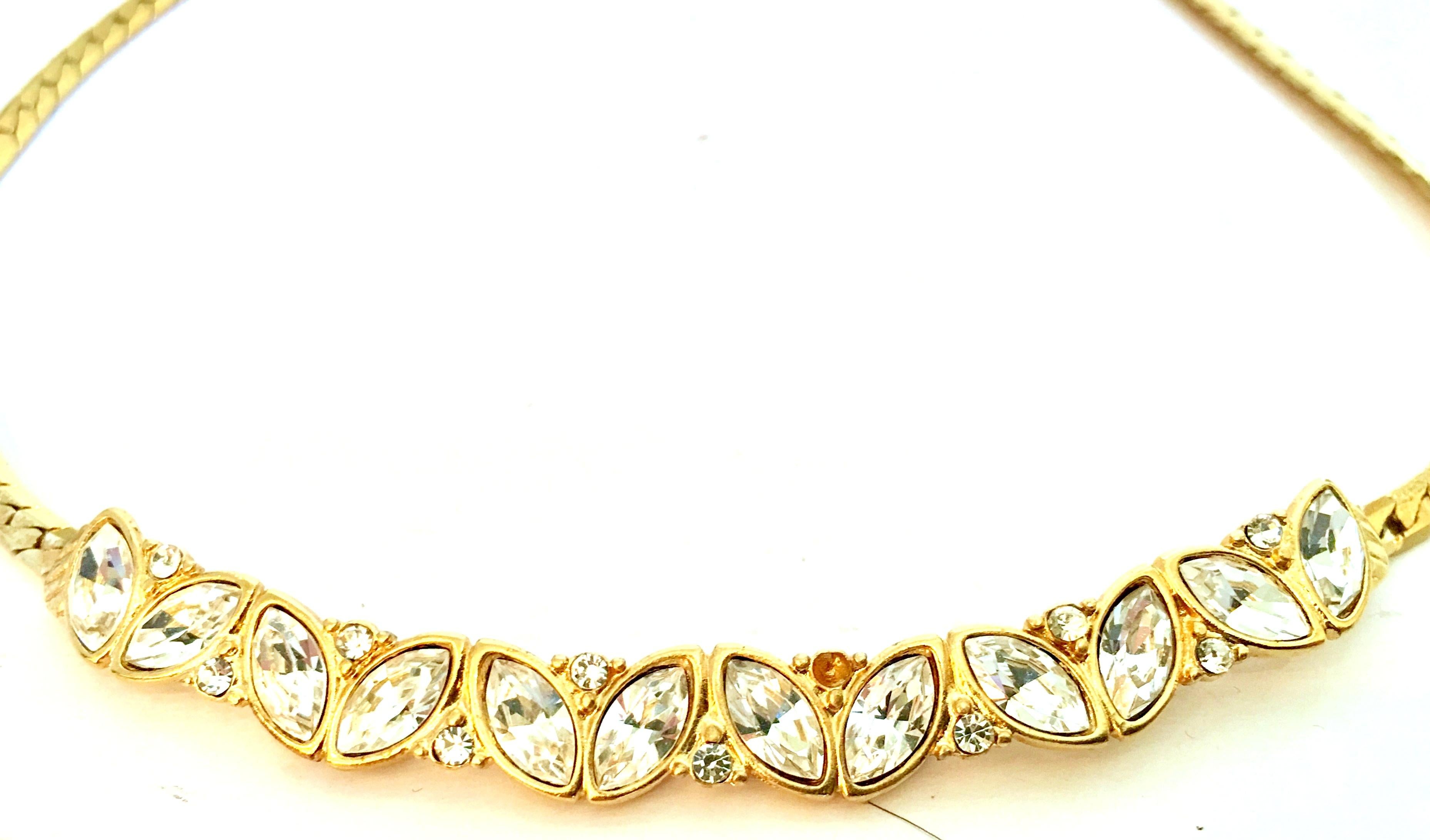80'S Gold Plate & Swarovski Crystal Choker Necklace By, Monet In Good Condition For Sale In West Palm Beach, FL