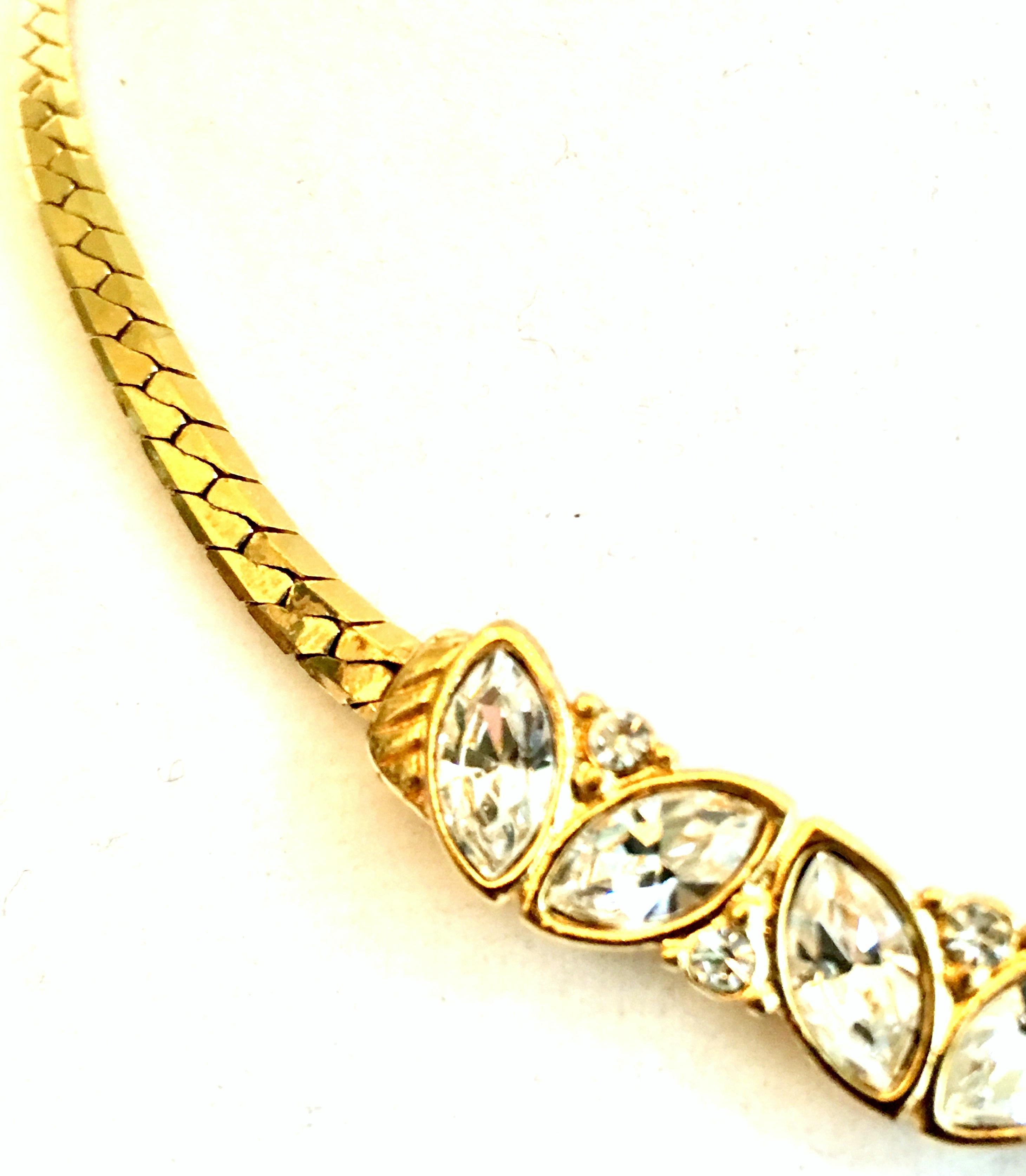 80'S Gold Plate & Swarovski Crystal Choker Necklace By, Monet For Sale 2