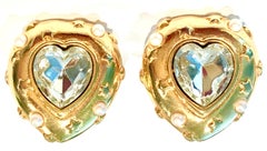 80'S Gold & Swarovski Crystal Heart & Star Earrings By, Trifari