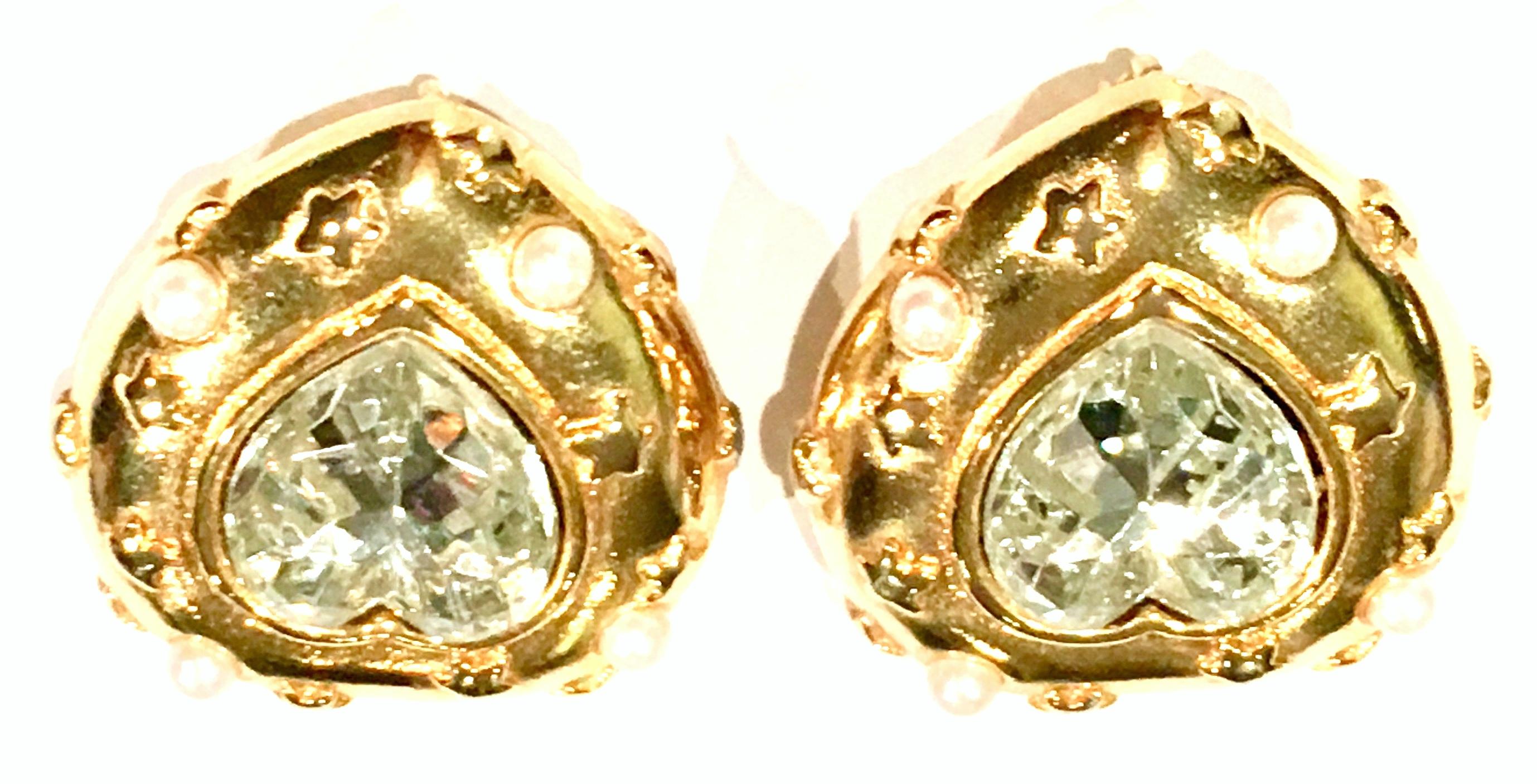 80'S Gold & Swarovski Crystal Heart & Star Earrings By, Trifari 1