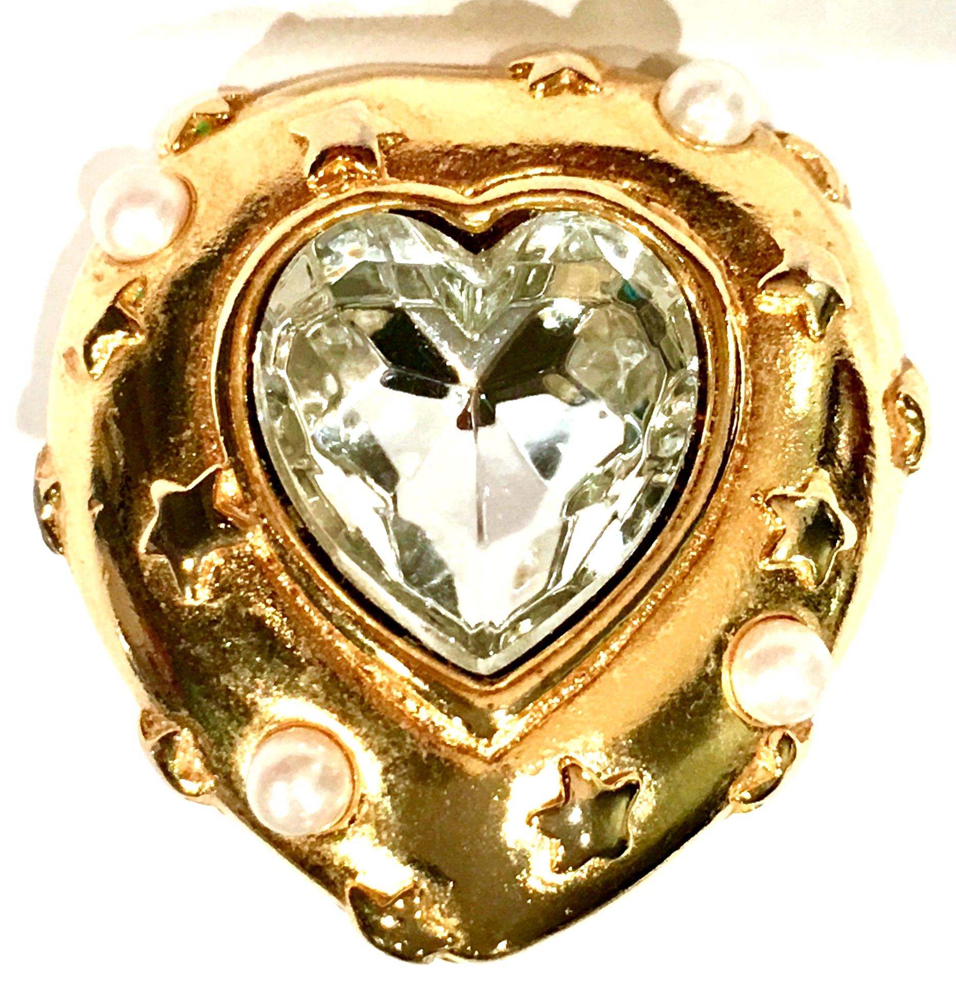 80'S Gold & Swarovski Crystal Heart & Star Earrings By, Trifari 2