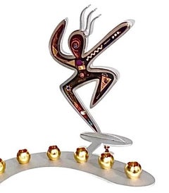 80s Handmade Vintage Postmodern Memphis Aluminum & Inlaid Abstract Menorah