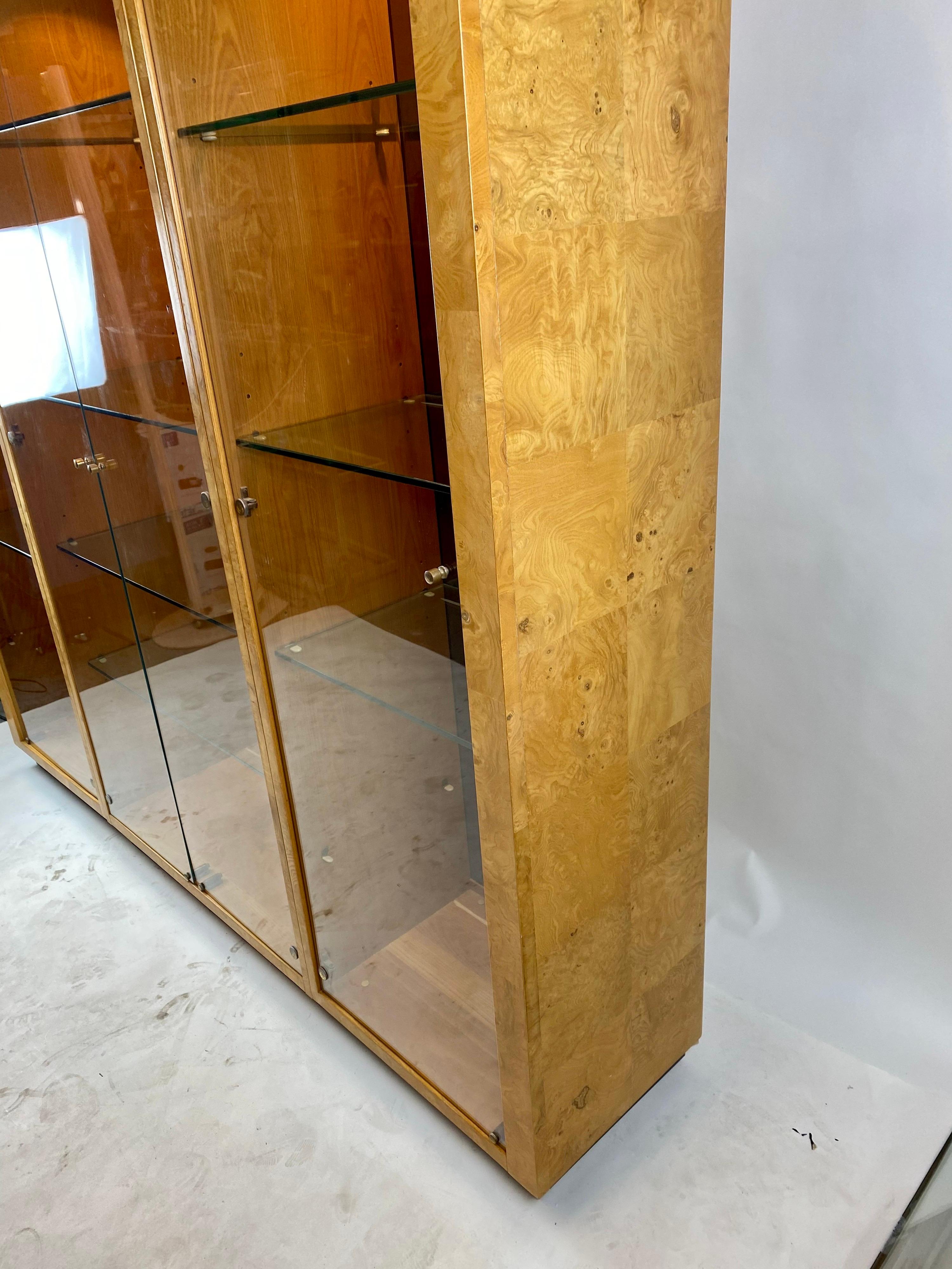 Glass 80s Henredon Arched Burl Wood Vitrine Display Cabinet