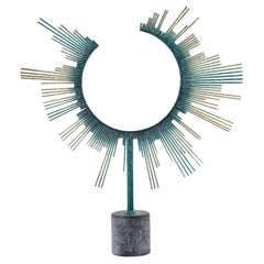 80s Huge Brutalist Abstract Mid Century C. Jere  Brass Sunburst Sculpture Signed