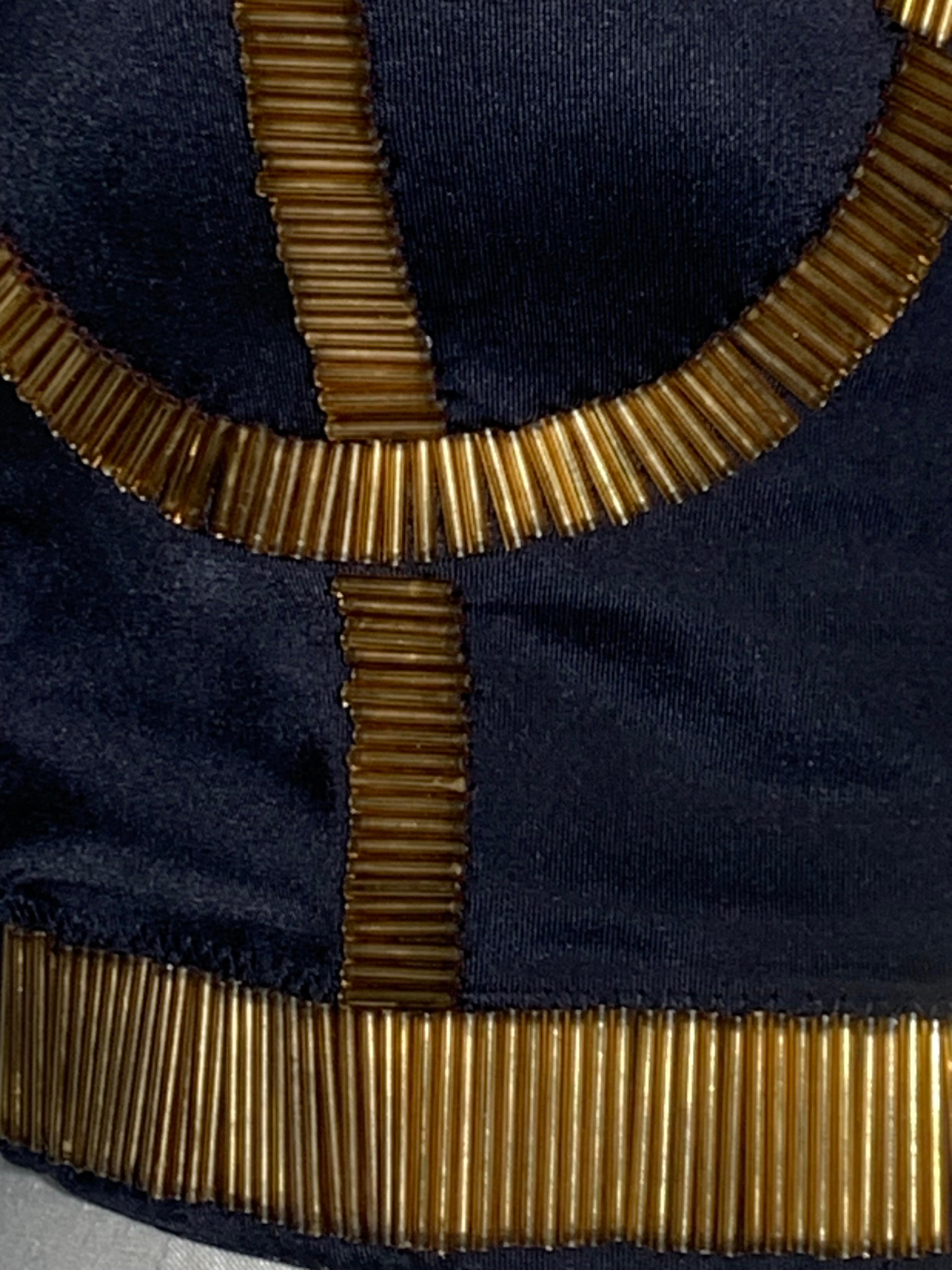 80s-Inspired Spandex Bustier w/ Long Gold Bugle Bead Edging & Adjustible Straps For Sale 1