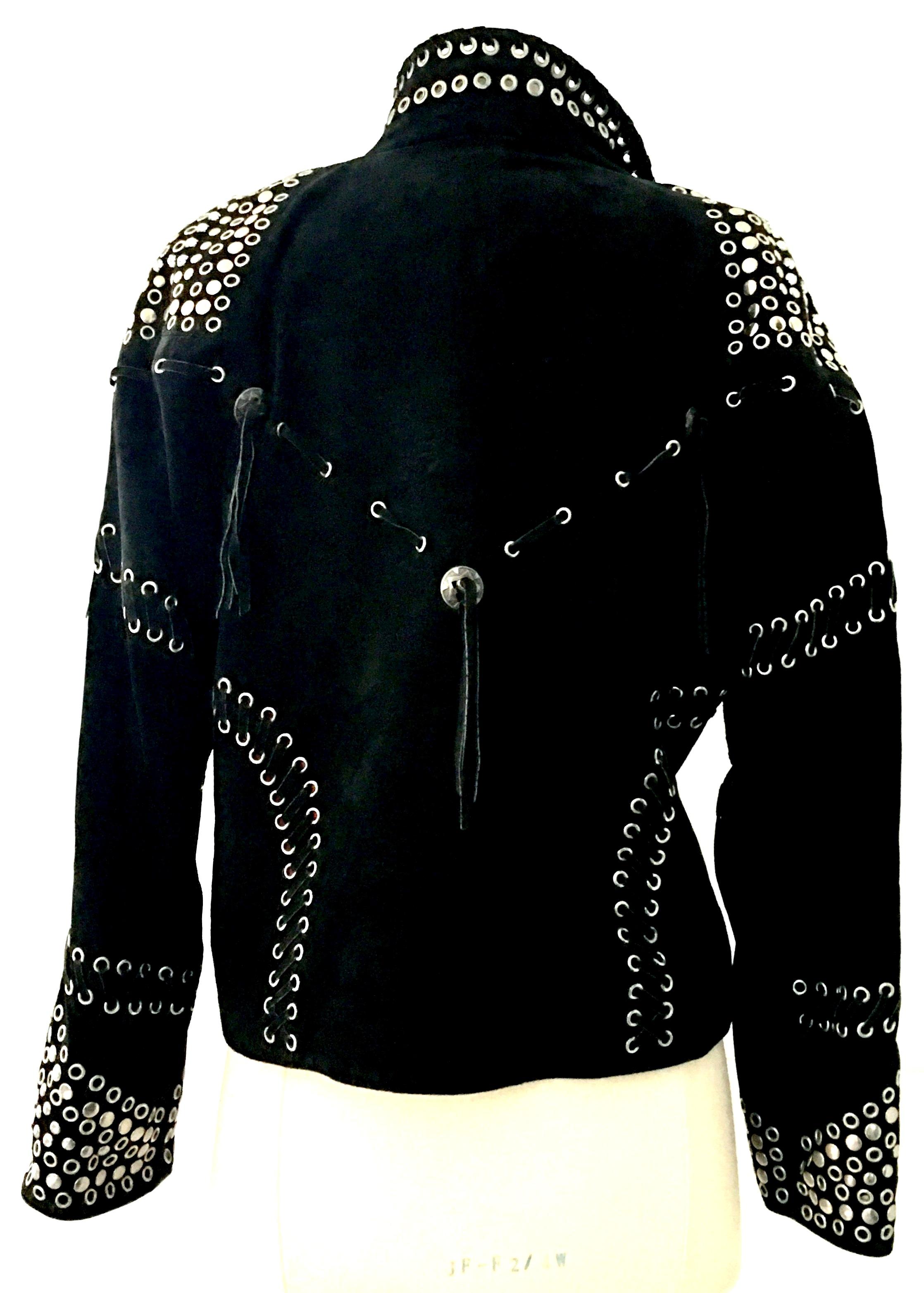 Women's or Men's 80'S Italian Black Leather Suede & Chrome Stud Motorcycle Jacket