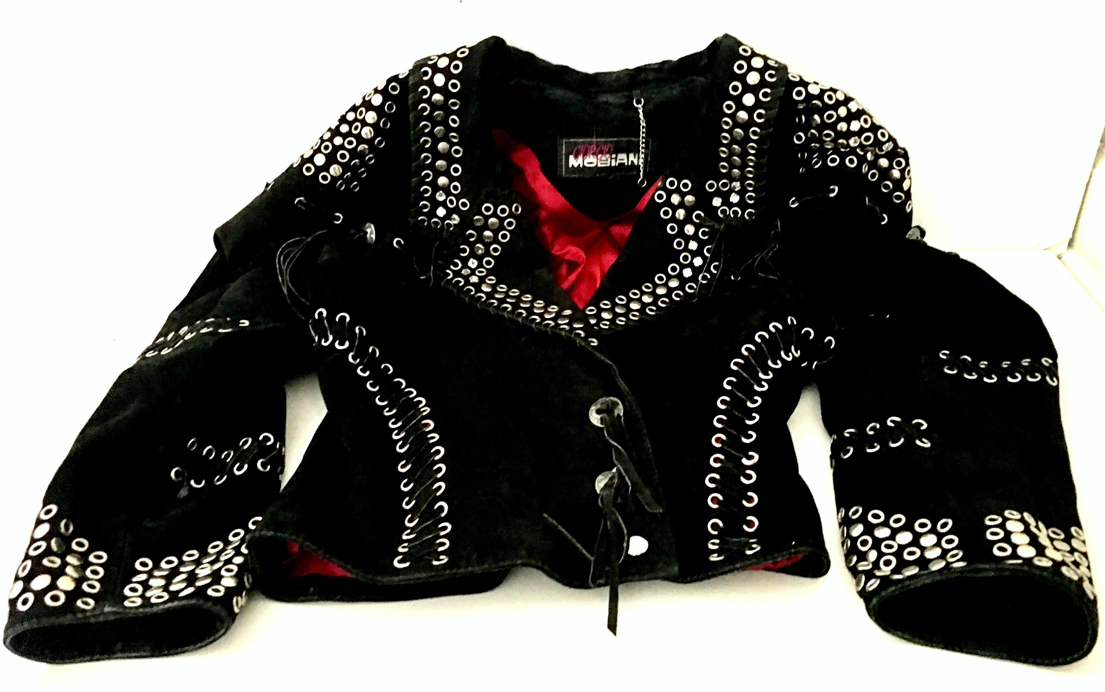 80'S Italian Black Leather Suede & Chrome Stud Motorcycle Jacket 1