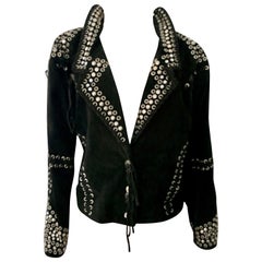 80'S Italian Black Leather Suede and Chrome Stud Motorcycle Jacket at ...