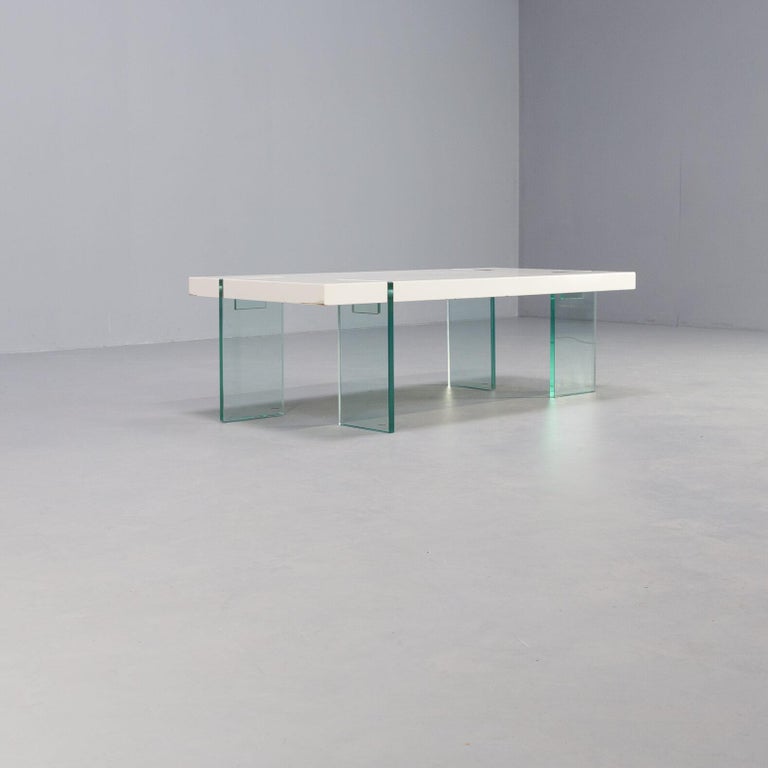 80s Italian Design Coffee Table with Glass Foot For Sale 7