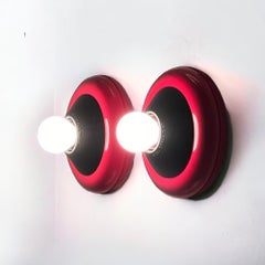 Lampes de design italien des années 80 par Luci Milano - 'Flopi' Lampes affleurantes rouge vif