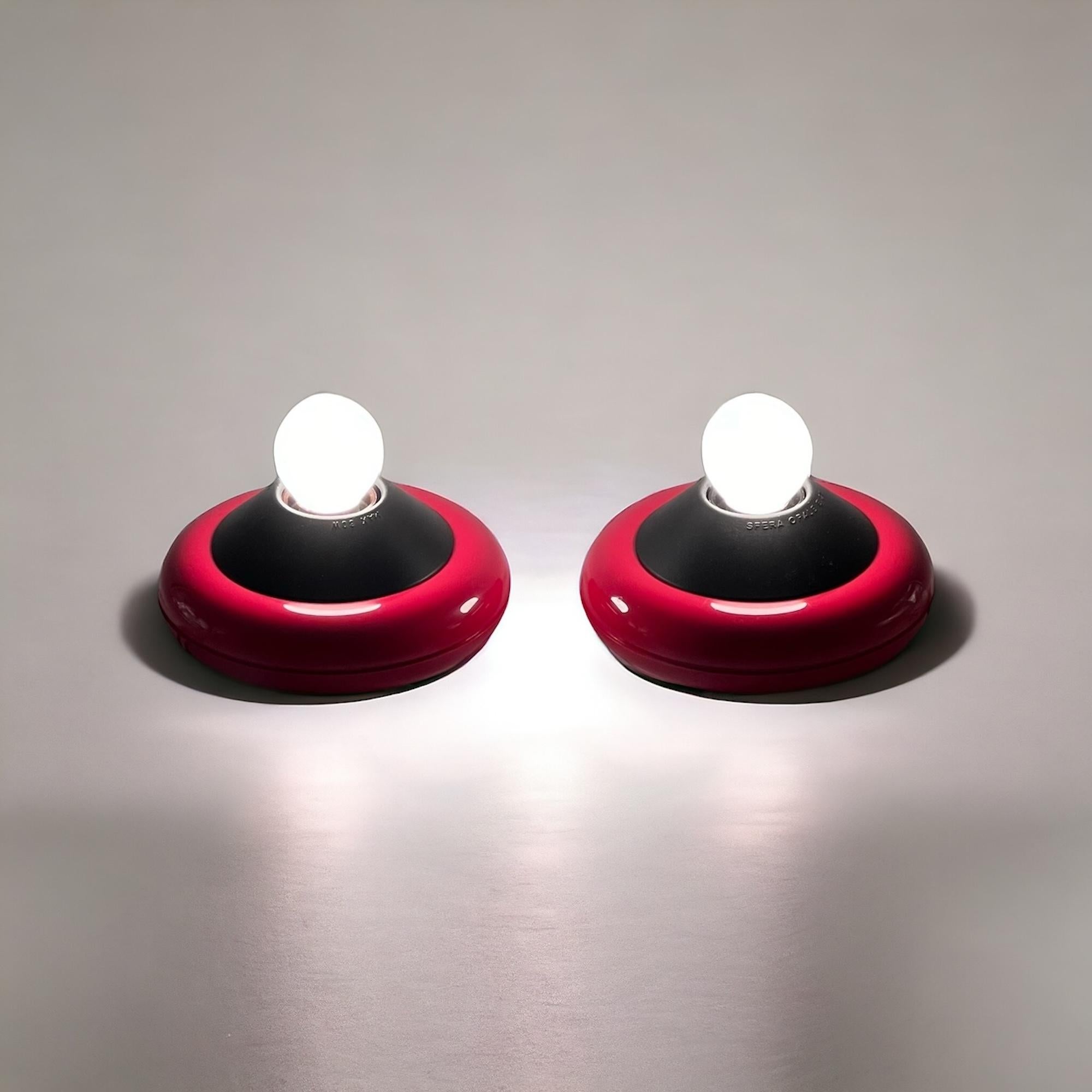 Plastic 80s Italian Design Lamps by Luci Milano -'Flopi' Vibrant Red Flush Mount Lights For Sale