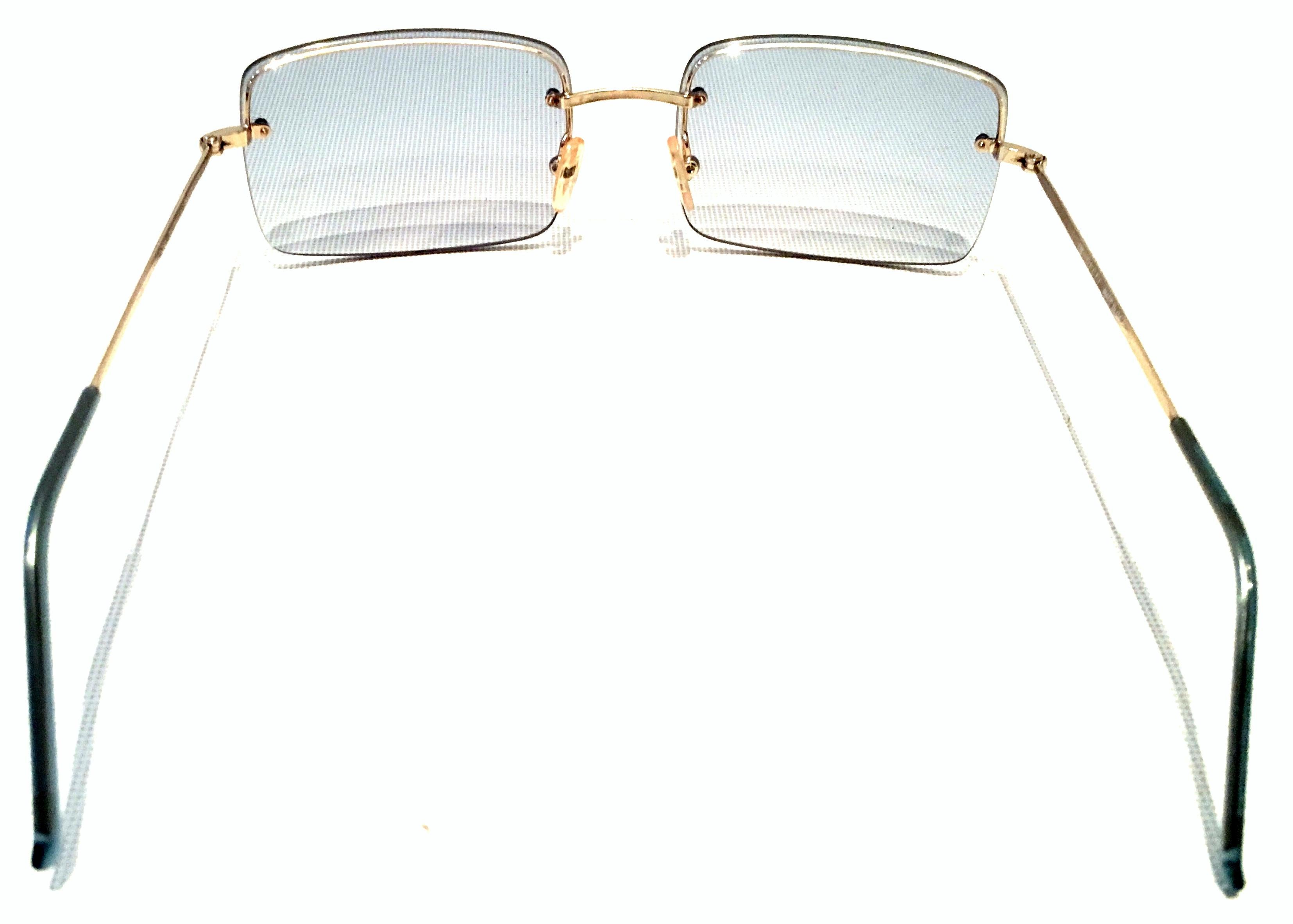 80'S Italian Gold & Blue Rimless Sunglasses By, Gucci In Good Condition In West Palm Beach, FL