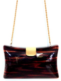 80'S Italian Lucite Faux Tortoise & Gilt Gold Handbag By, Jordan Marsh