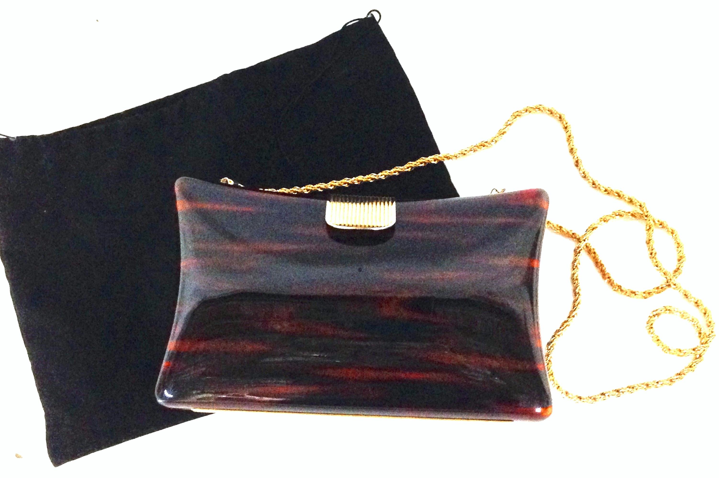 Black 80'S Italian Lucite Faux Tortoise & Gilt Gold Handbag By, Jordan Marsh For Sale