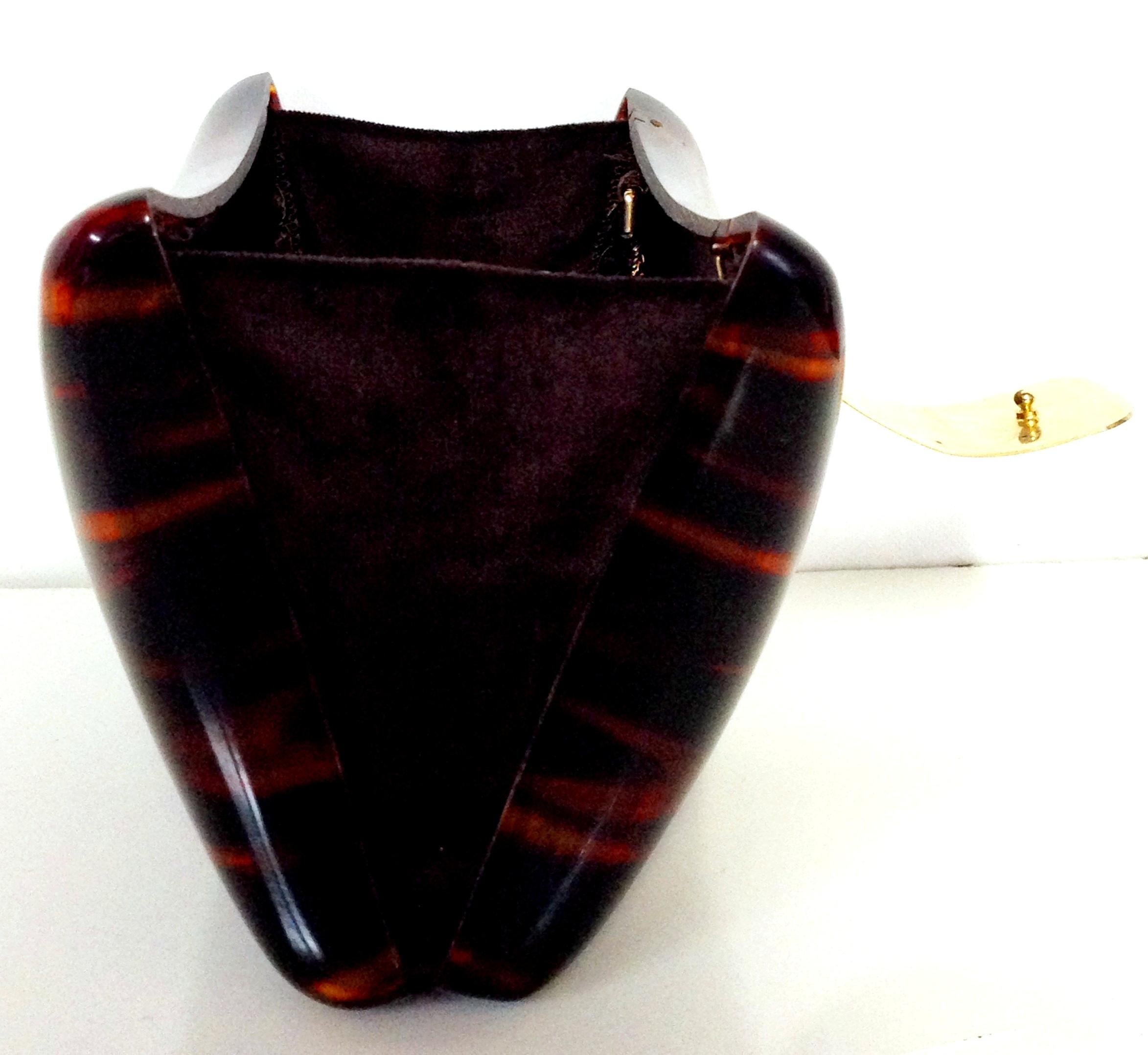 80'S Italian Lucite Faux Tortoise & Gilt Gold Handbag By, Jordan Marsh For Sale 4