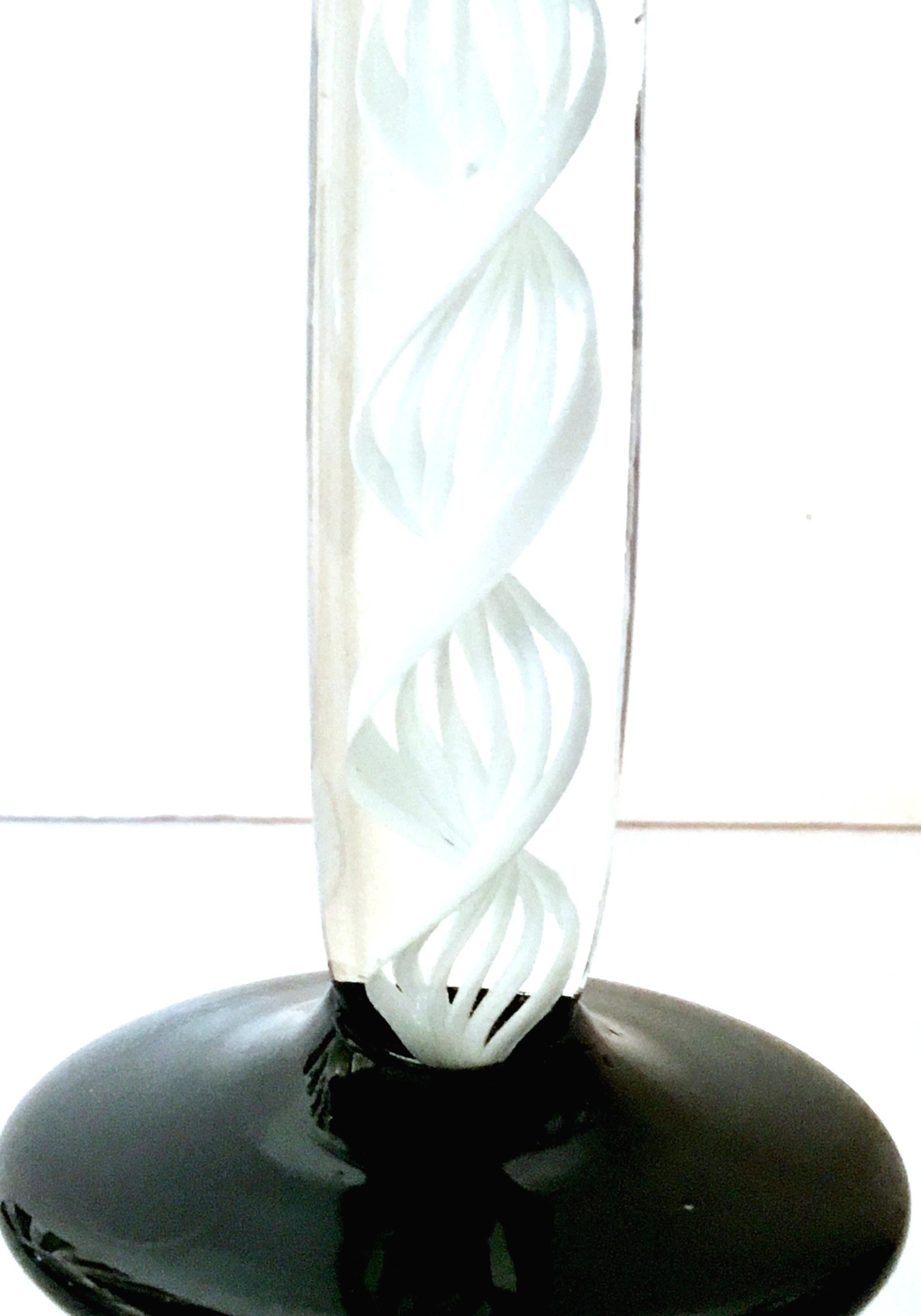 80'S Italian Murano Glass Black & White Swirl Candlestick Set Of Three 2