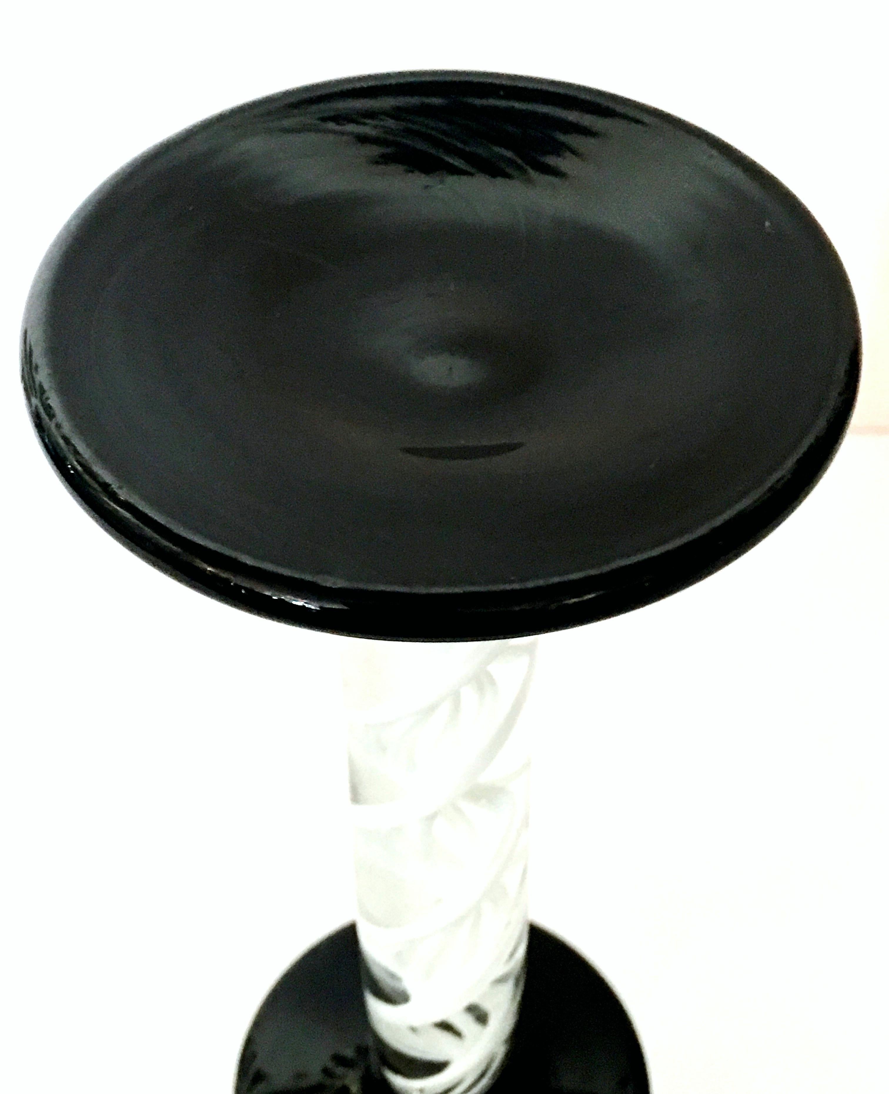 80'S Italian Murano Glass Black & White Swirl Candlestick Set Of Three 4
