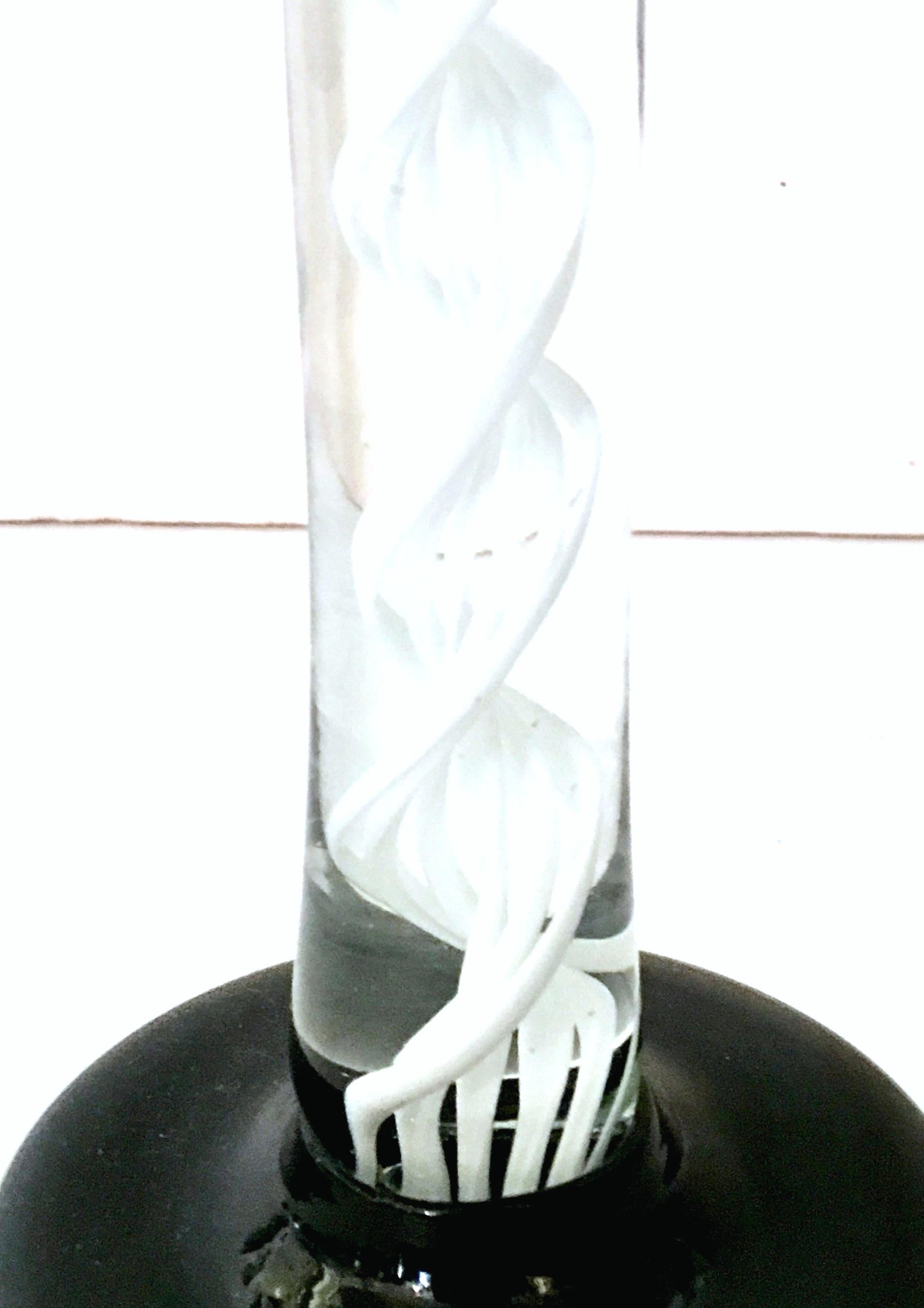 80'S Italian Murano Glass Black & White Swirl Candlestick Set Of Three 1