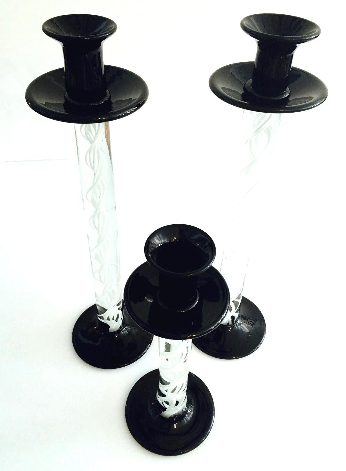 vintage black glass candle holders