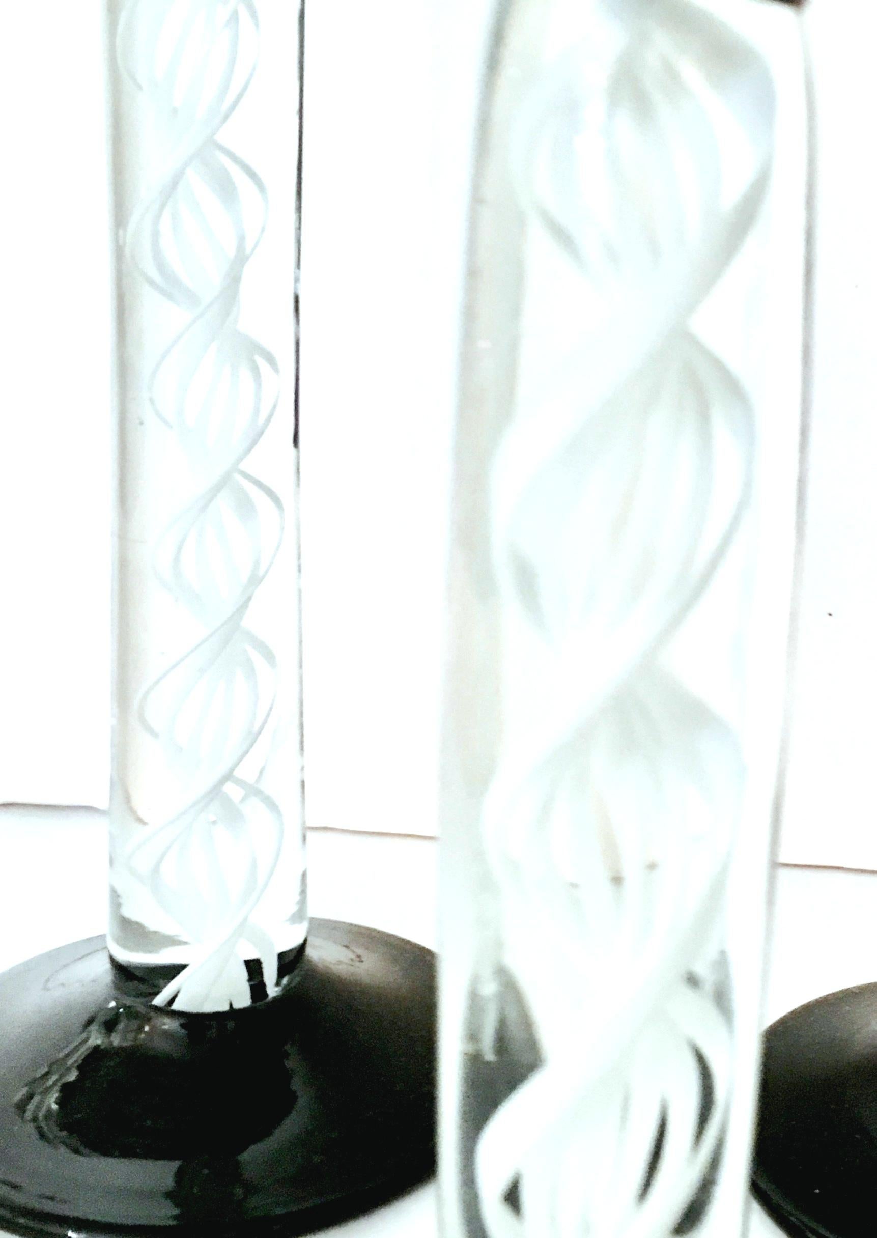 1980s Italian Murano Glass Black and White Swirl Candlestick Set of Three 1