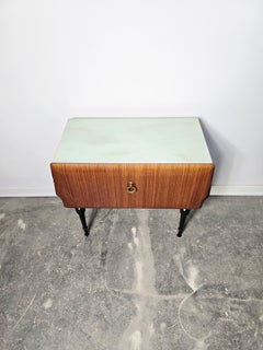 80s Italian Nightstand with Glass top