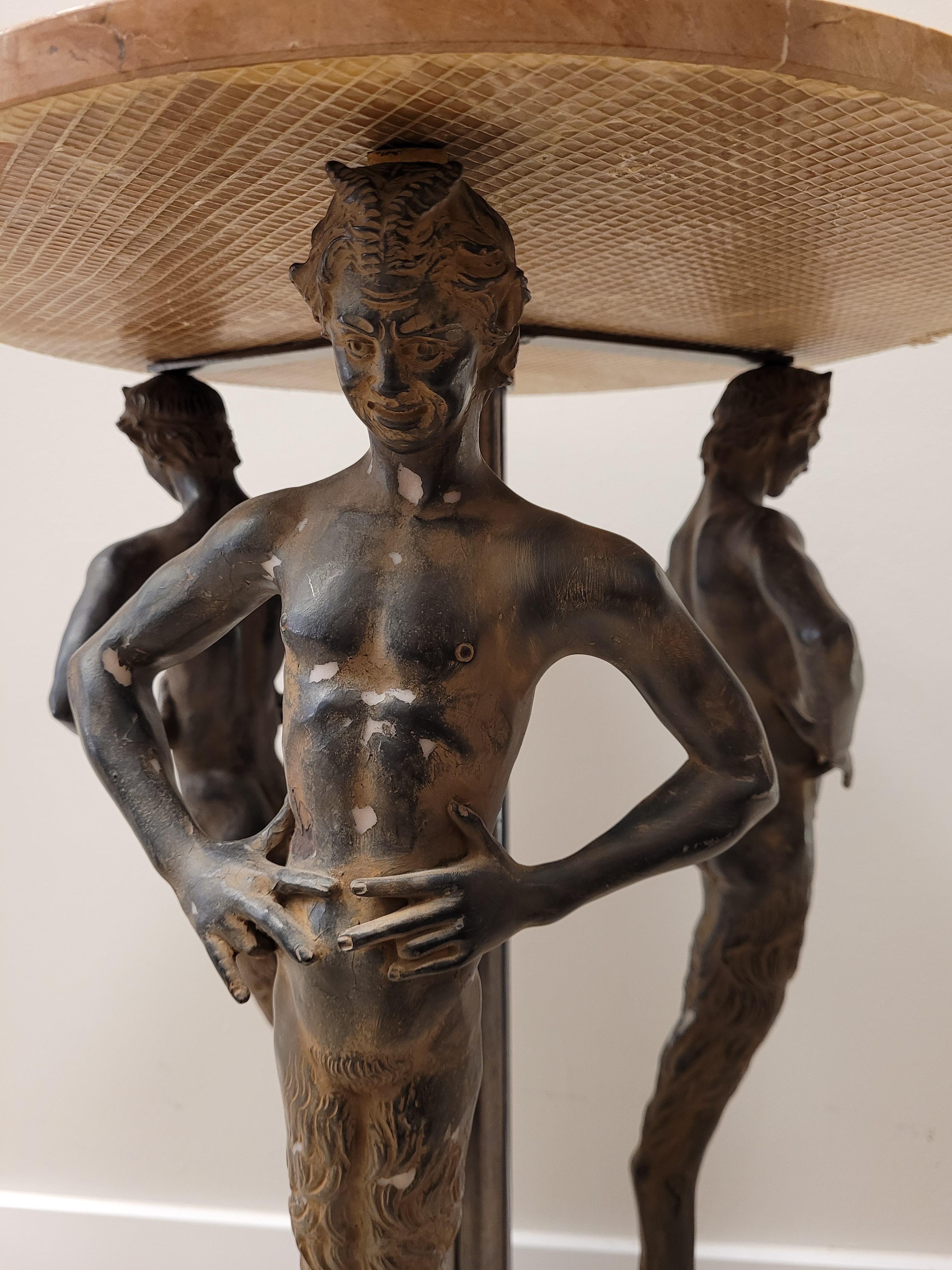 80s Italian Pink Marble, Bronze Gueridon, Side Table, Fauns Bronze 5