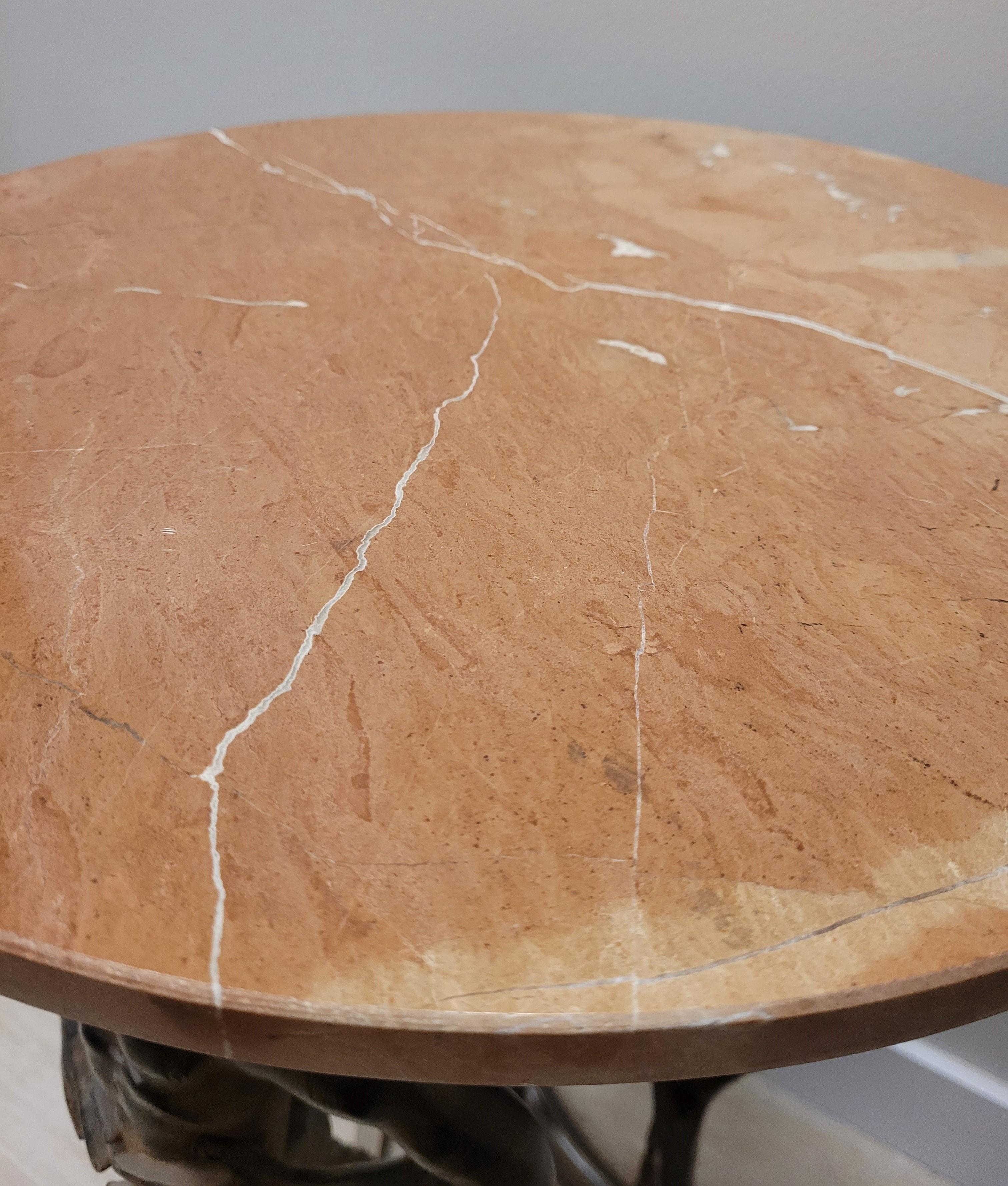 80s Italian Pink Marble, Bronze Gueridon, Side Table, Fauns Bronze 9