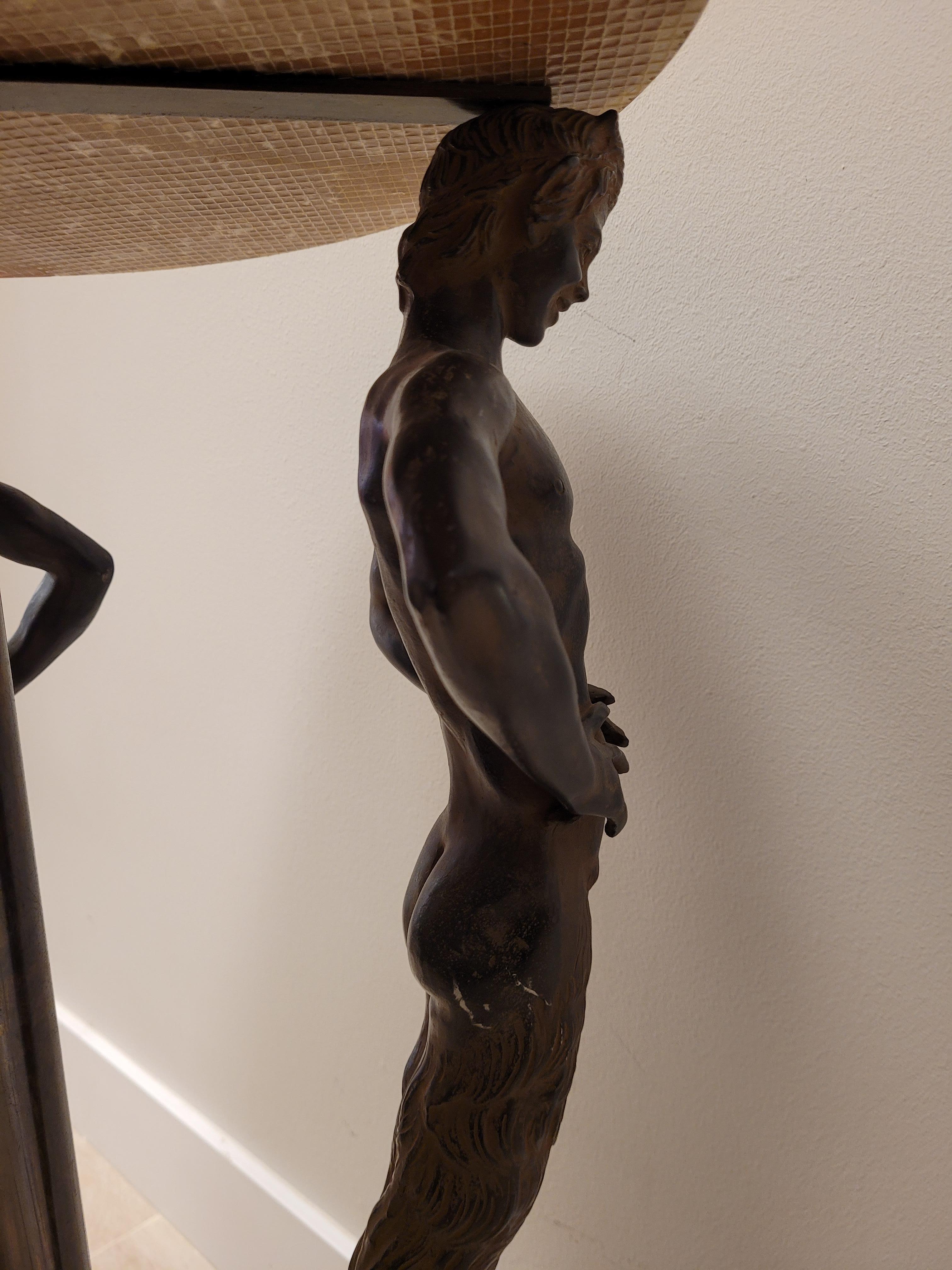 80s Italian Pink Marble, Bronze Gueridon, Side Table, Fauns Bronze 13