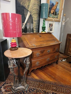 80s Italian Pink Marble, Bronze Gueridon, Side Table, Fauns Bronze