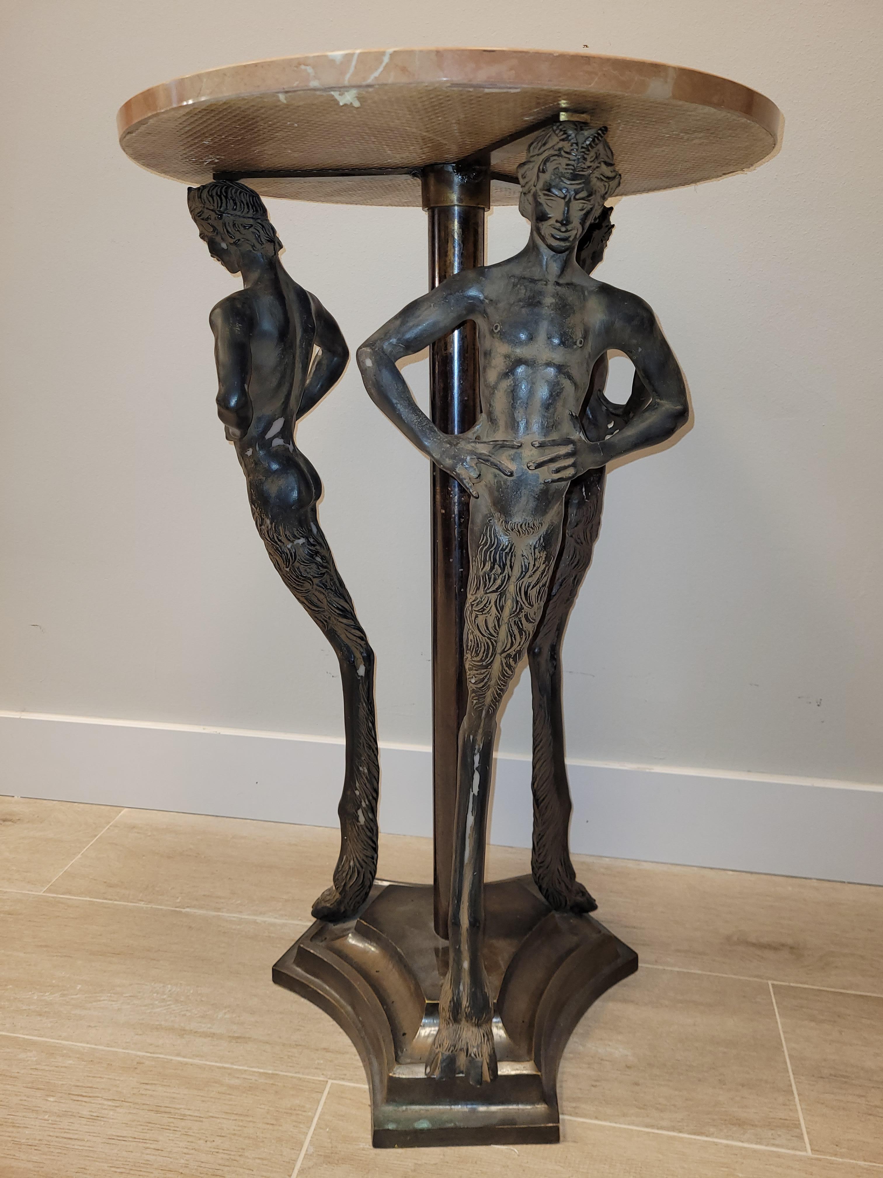 80s Italian Pink Marble, Bronze Gueridon, Side Table, Fauns Bronze 14
