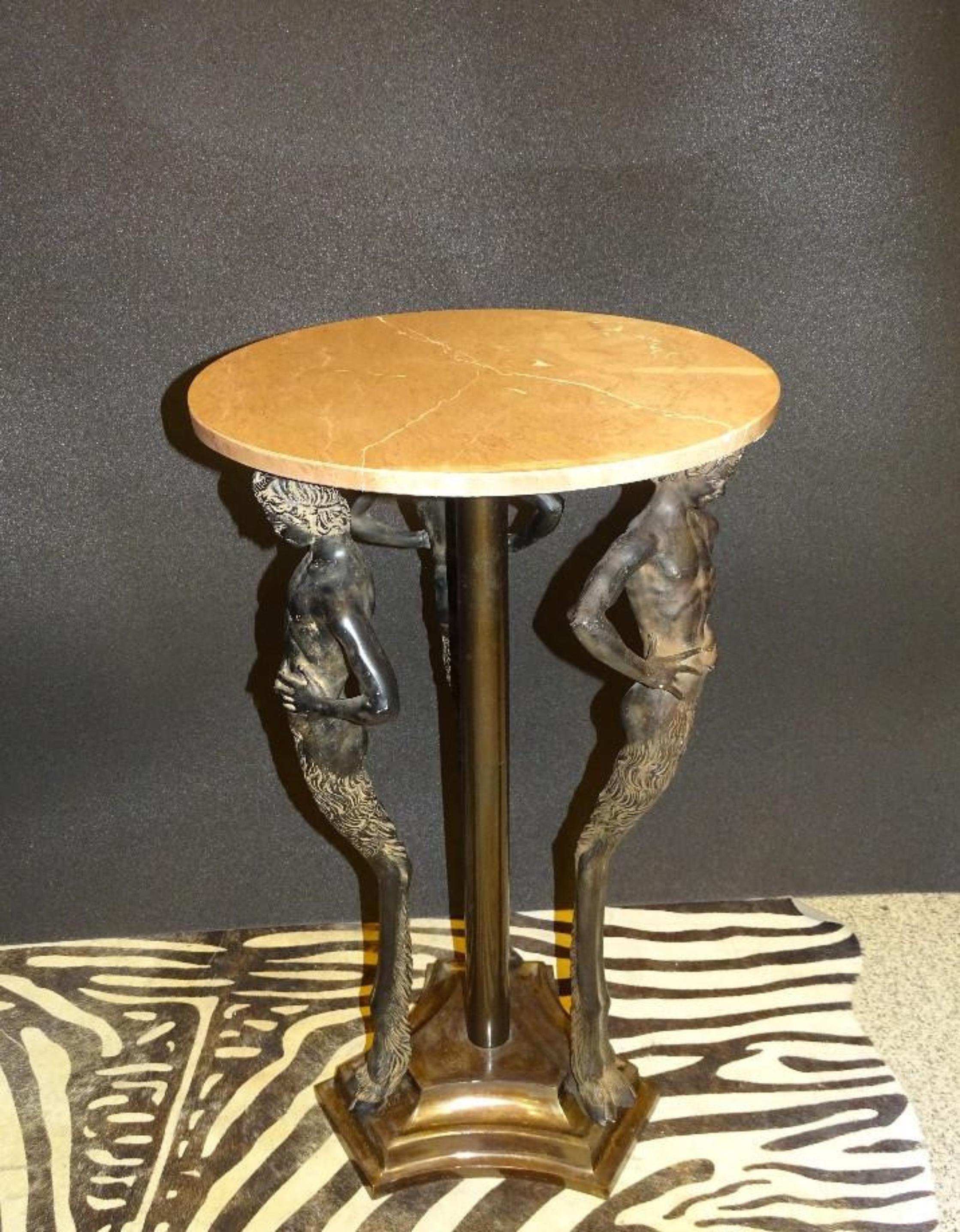 Hand-Crafted 80s Italian Pink Marble, Bronze Gueridon, Side Table, Fauns Bronze