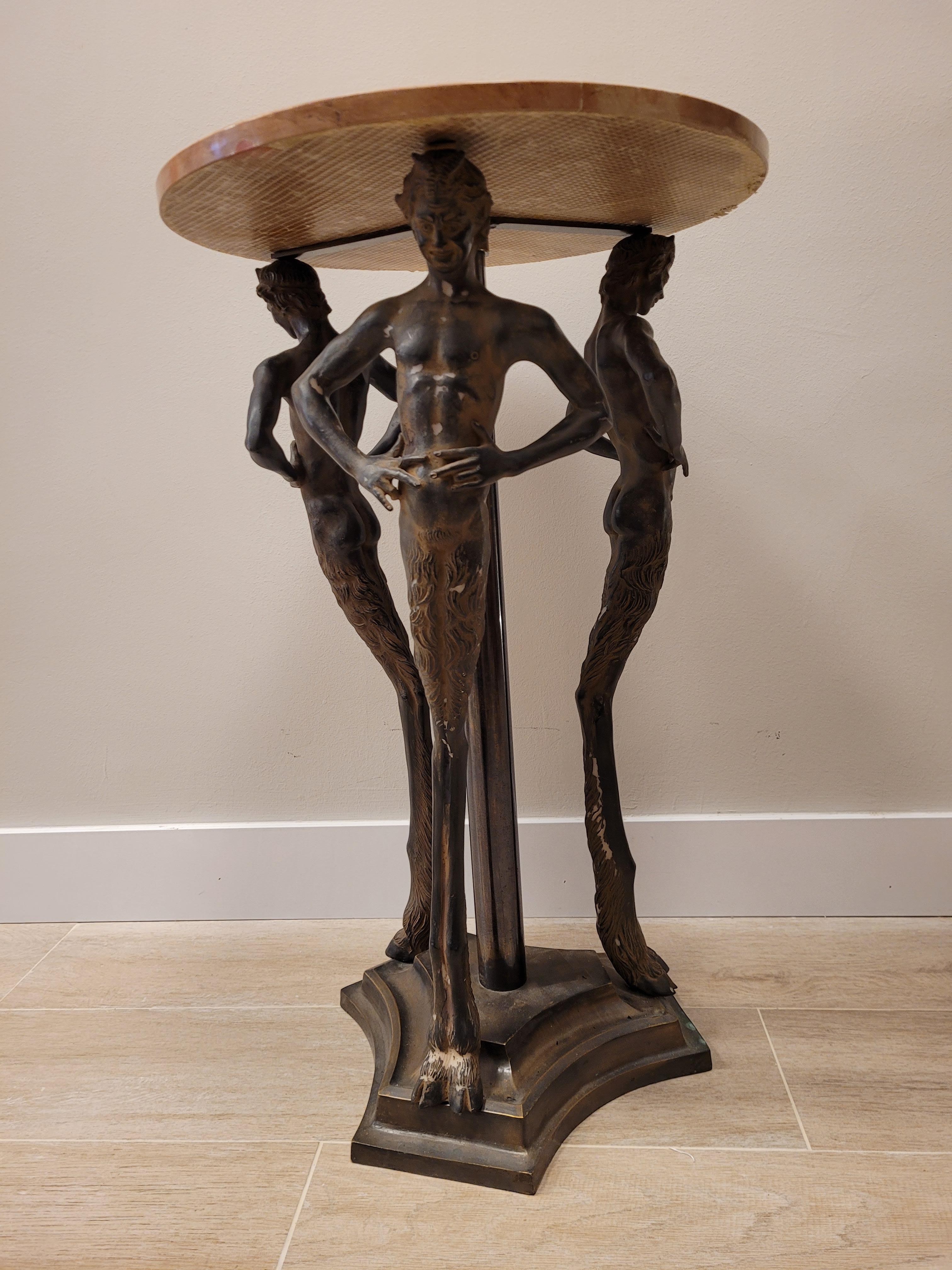 Late 20th Century 80s Italian Pink Marble, Bronze Gueridon, Side Table, Fauns Bronze
