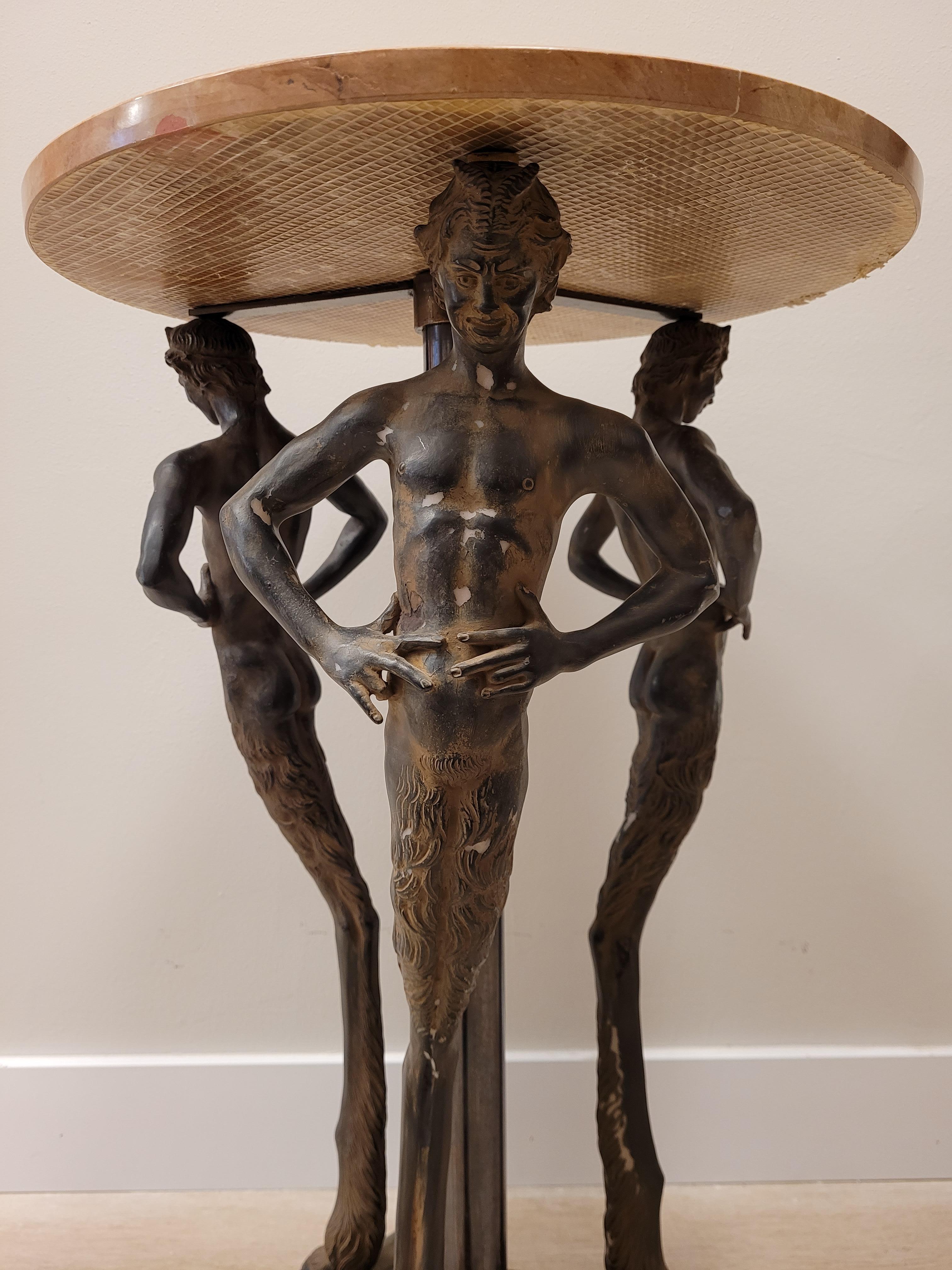 80s Italian Pink Marble, Bronze Gueridon, Side Table, Fauns Bronze 2
