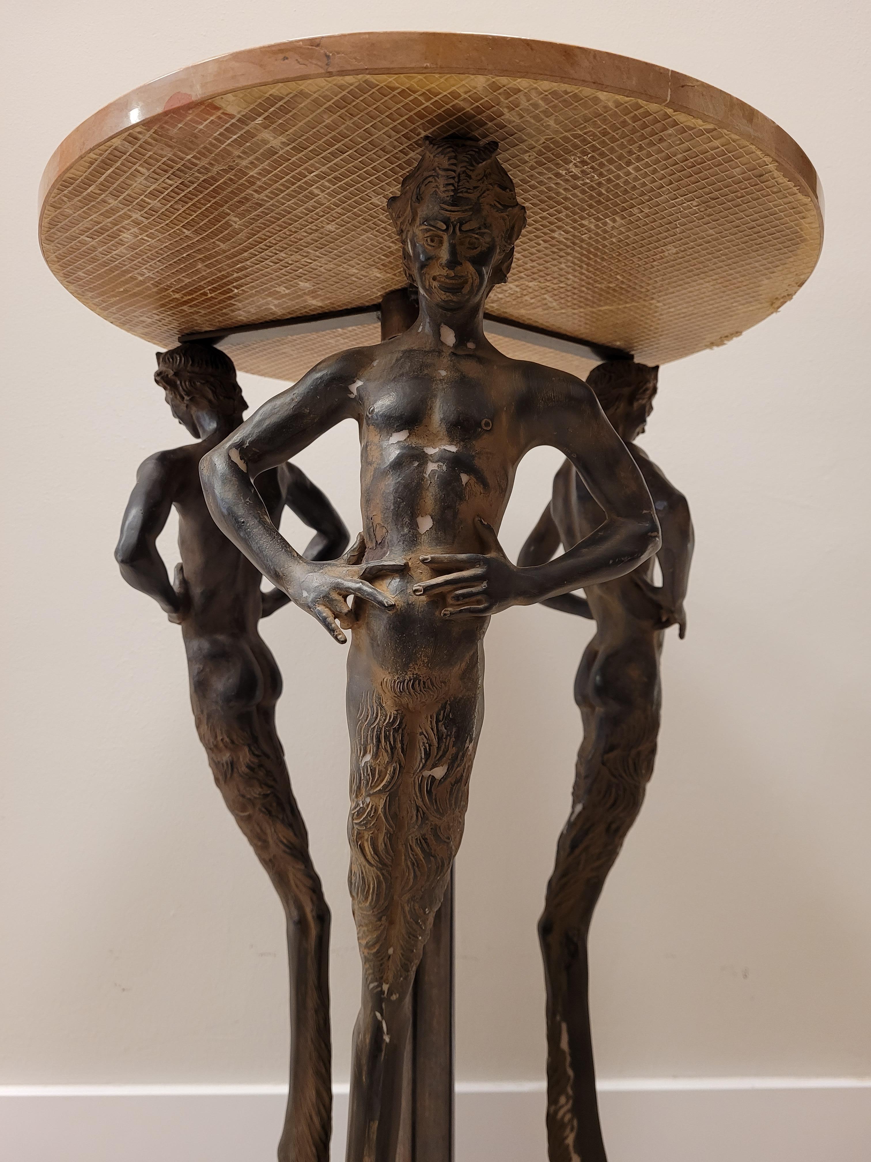 80s Italian Pink Marble, Bronze Gueridon, Side Table, Fauns Bronze 3