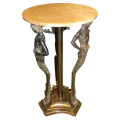 80s Italian Pink Marble, Bronze Gueridon, Side Table, Fauns Bronze