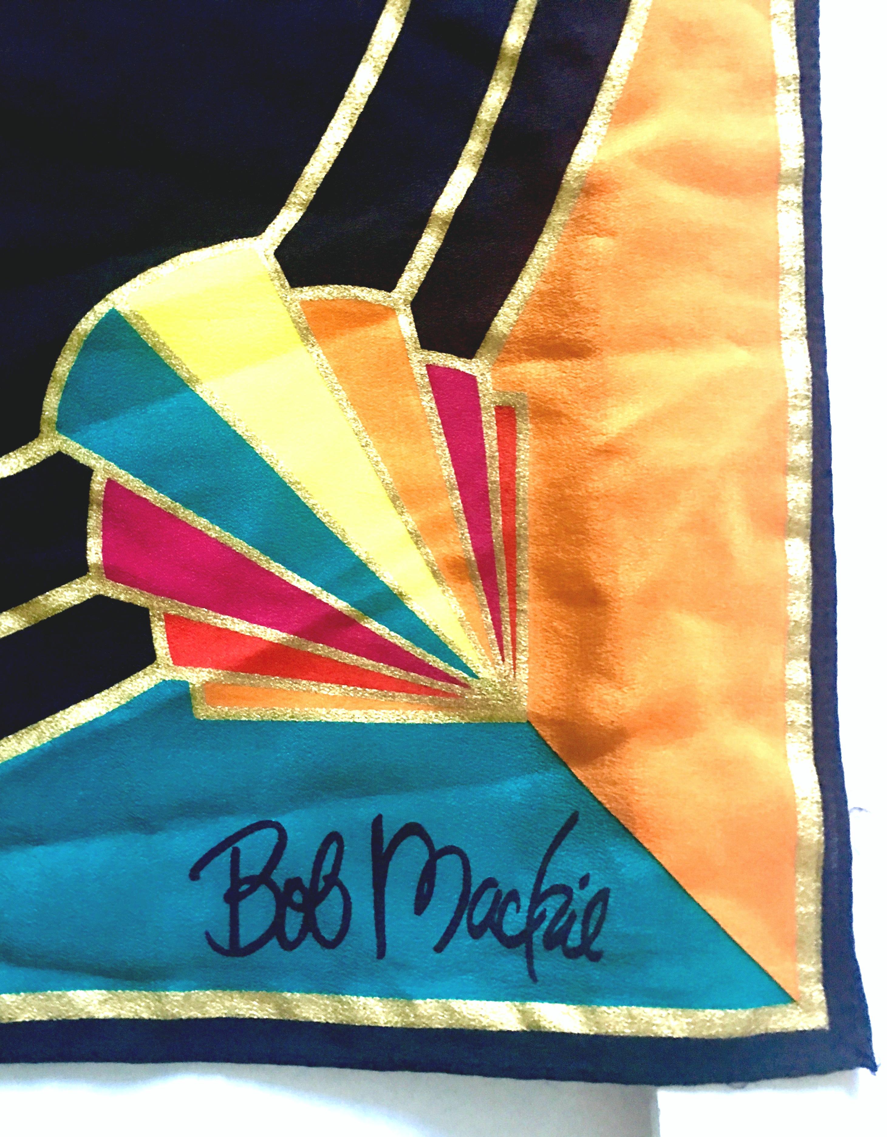 80'S Japanese 100% Silk Geometric Scarf By, Designer Bob Mackie  In Good Condition For Sale In West Palm Beach, FL
