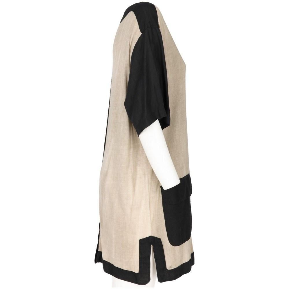 Beige 80s Jc de Castelbajac Vintage beige and black cotton short sleeved maxi top For Sale