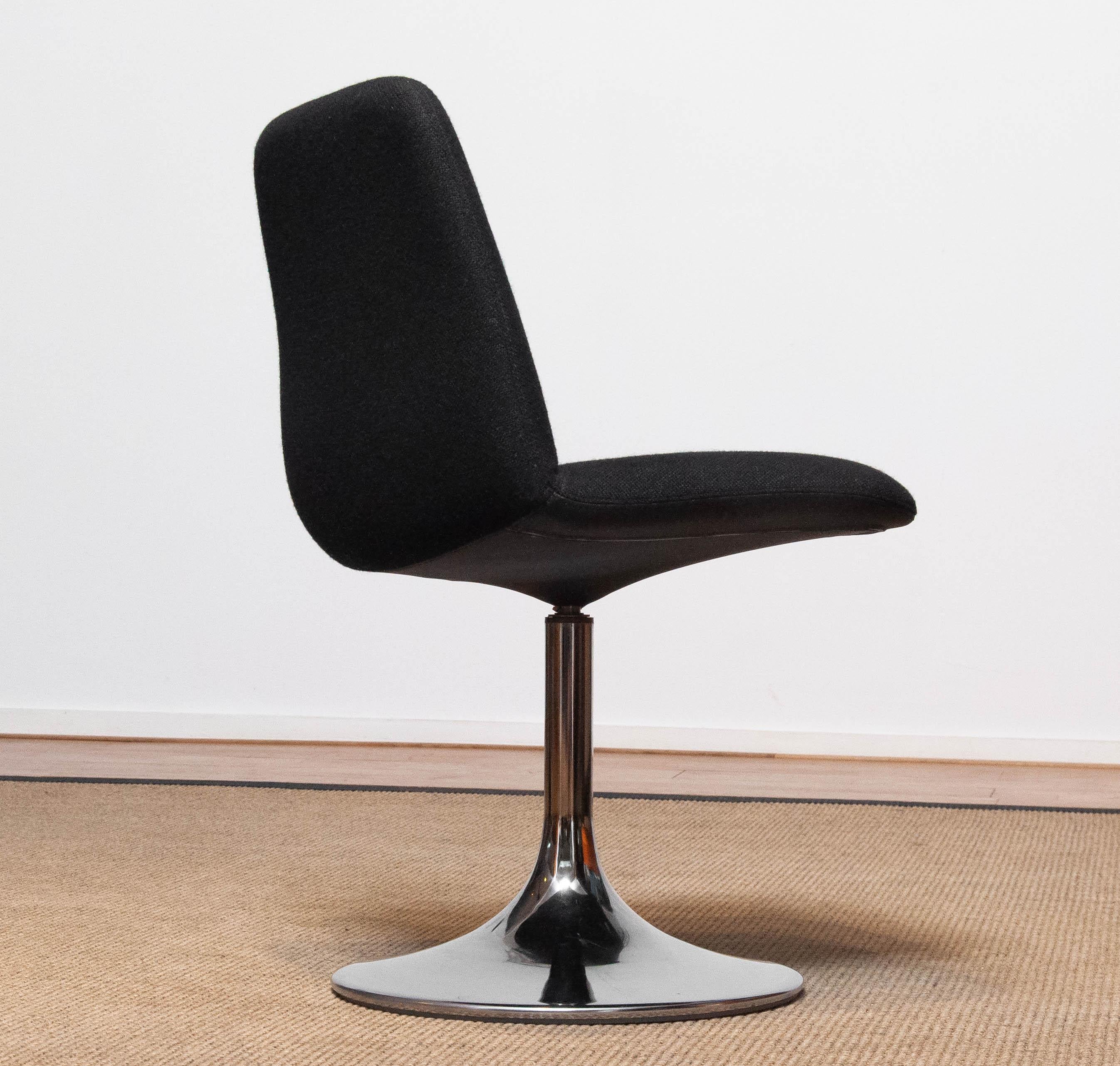 Faux Leather 80s Johanson Black Wool and Chrome Tulip Base 