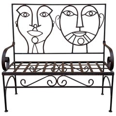 80s John Risley Inspired Man and Woman Pop Art Iron Bench