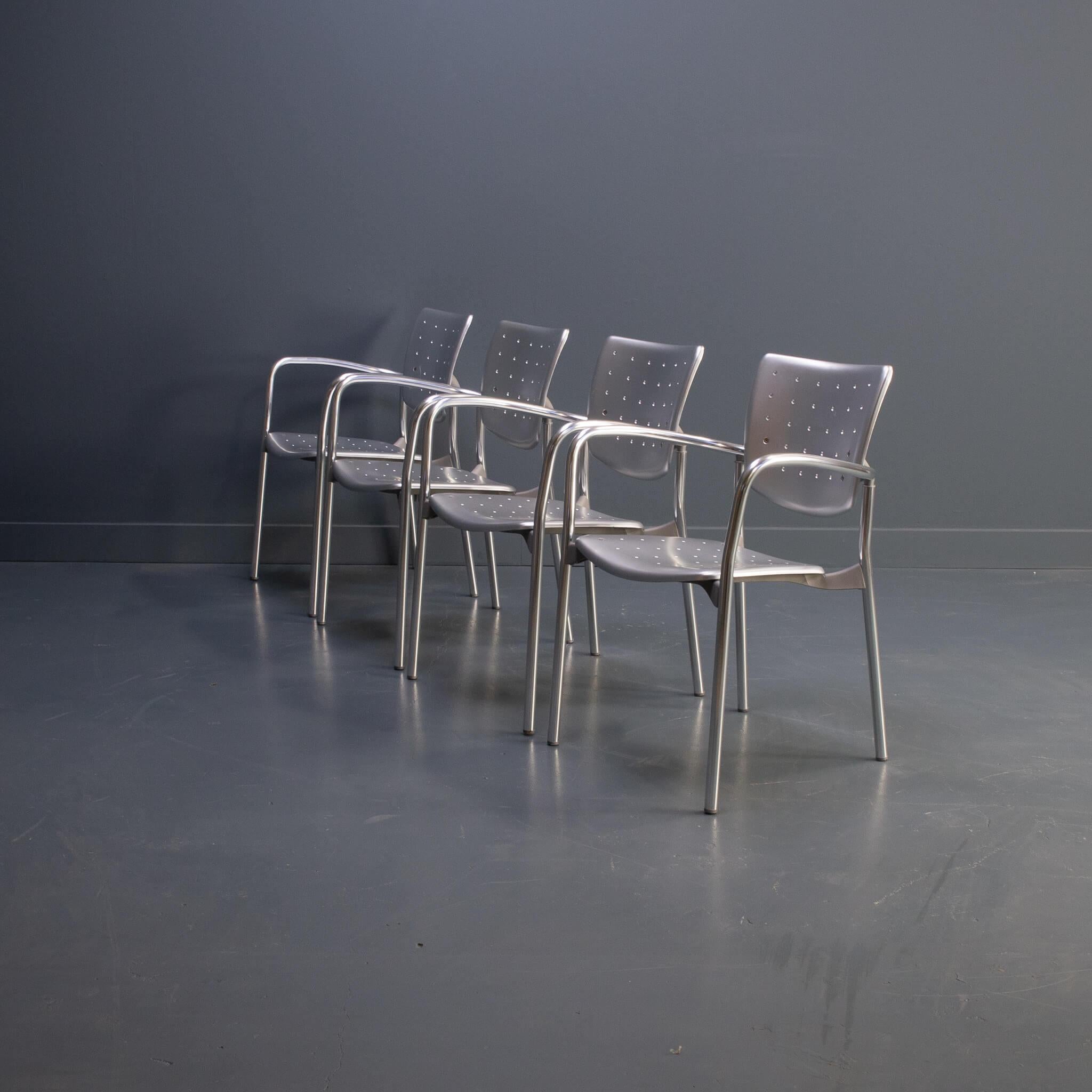 Post-Modern 80s Josep Llusca 'street silver' dining chair for Amat3 set/4