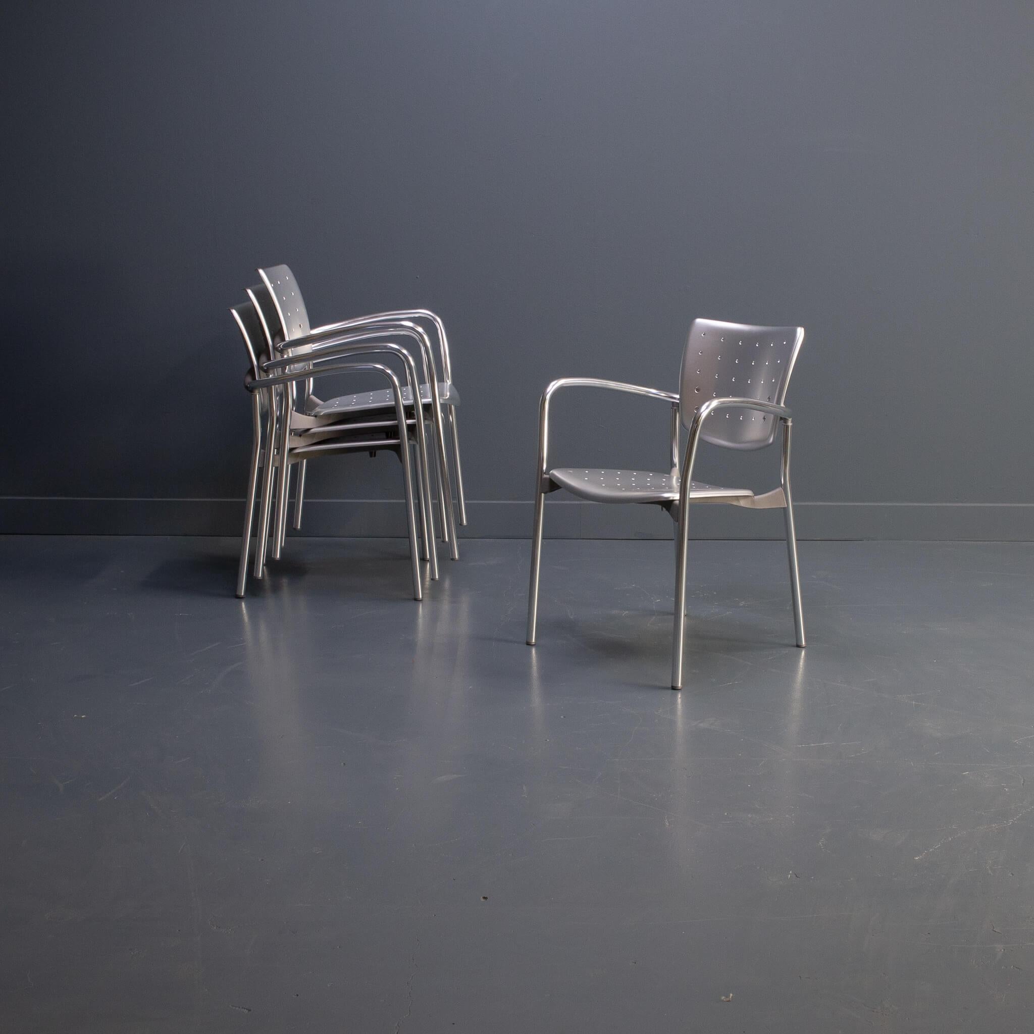 80s Josep Llusca 'street silver' dining chair for Amat3 set/4 In Good Condition In Amstelveen, Noord