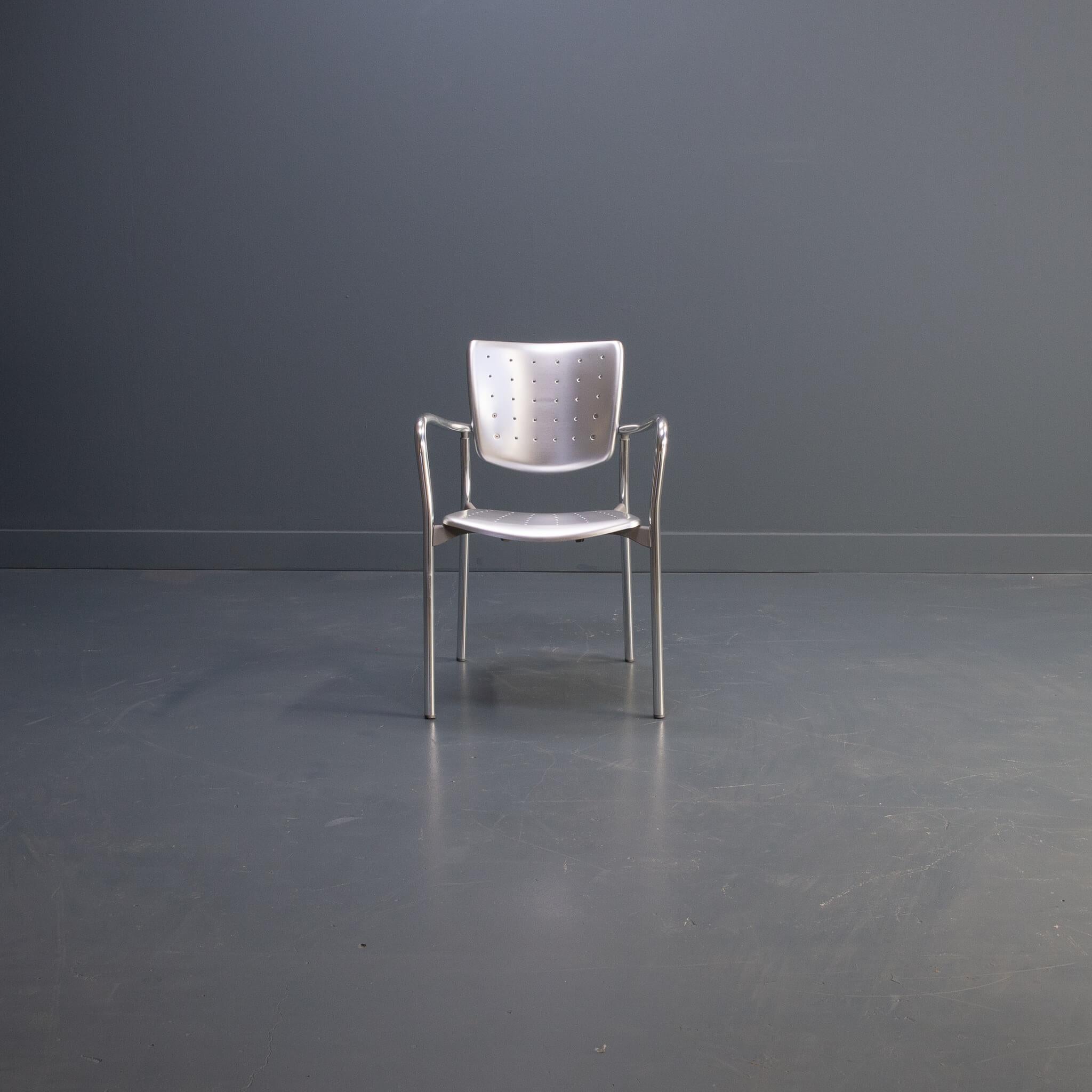 Aluminum 80s Josep Llusca 'street silver' dining chair for Amat3 set/4