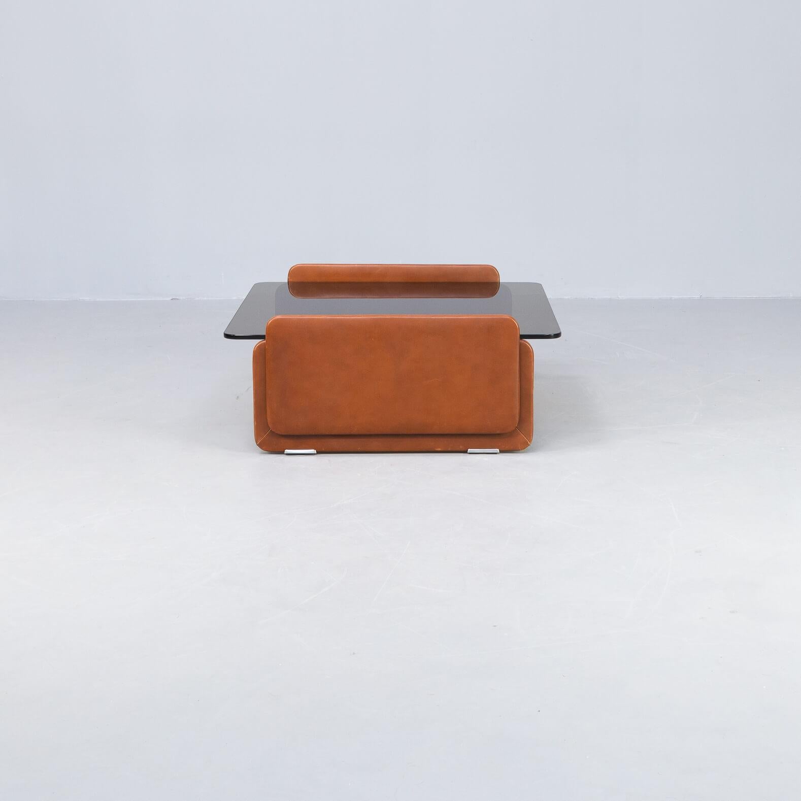Post-Modern 80s Leather and Glass Coffee Table for Poltrona Frau For Sale