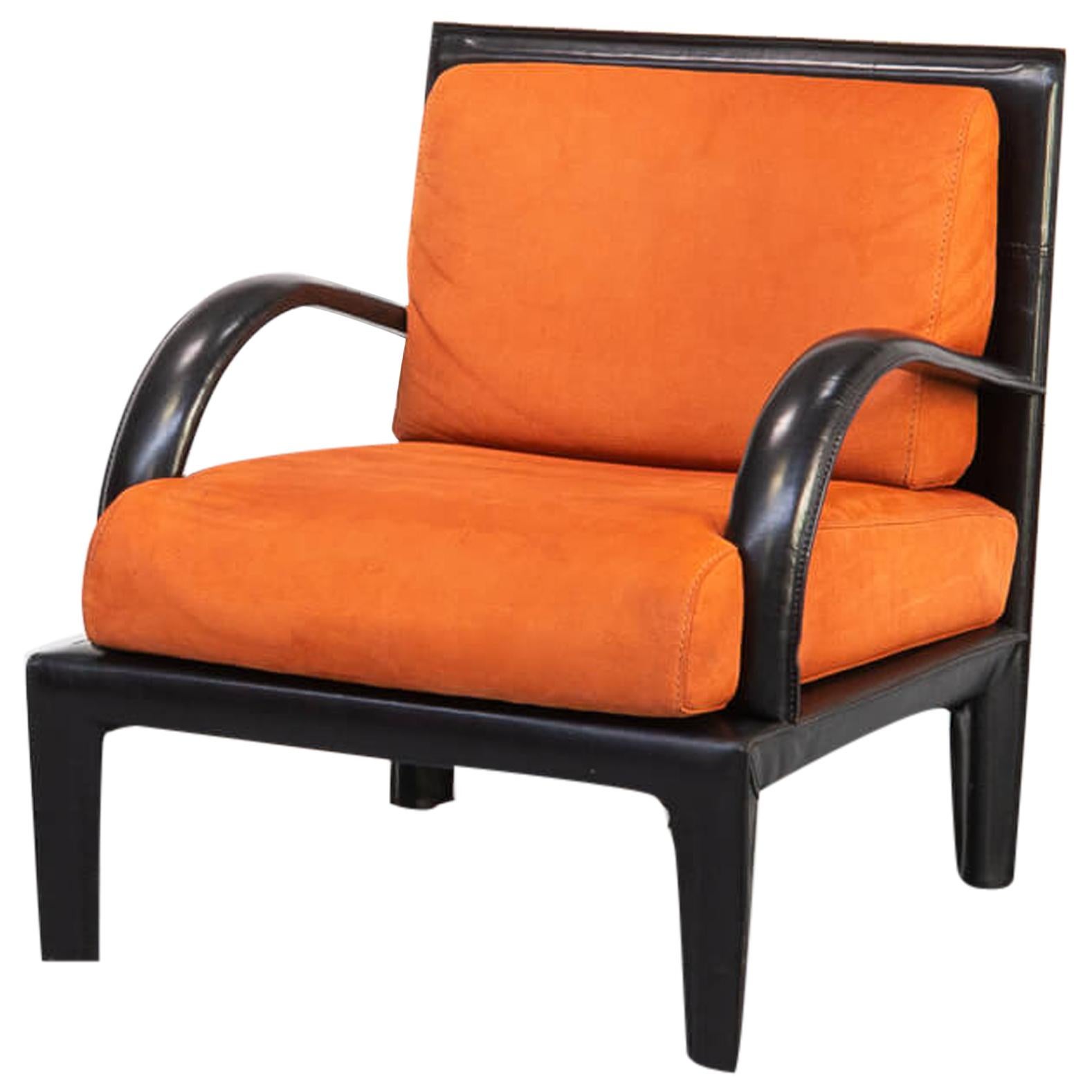 1980s Leather Lounge fauteuil for Roche Bobois For Sale