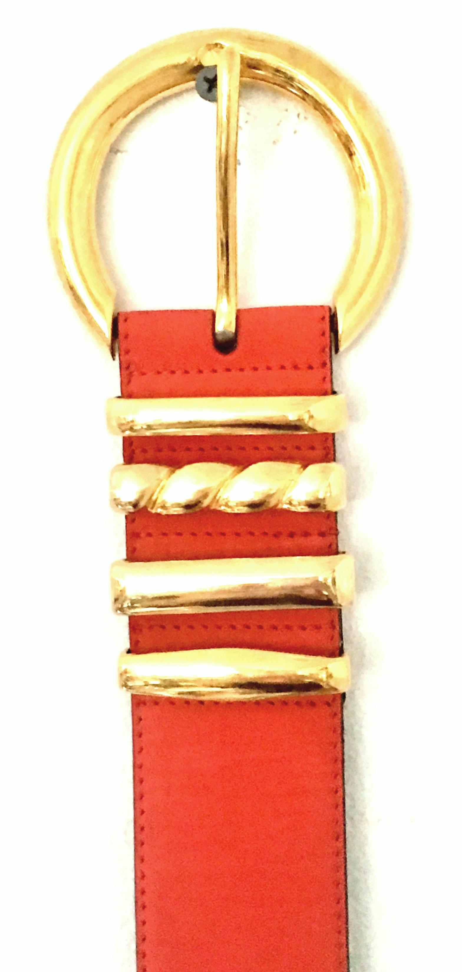 80'S Leather Suede & Gilt Brass Color Block Two-Tone Belt By, Escada 2