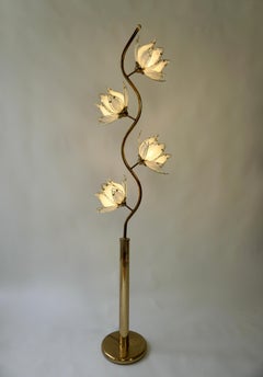 Elegant Floor Lamp with Four Glass Lotus Flowers