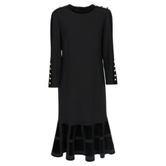 80s Louis Féraud black wool dress with velvet inserts