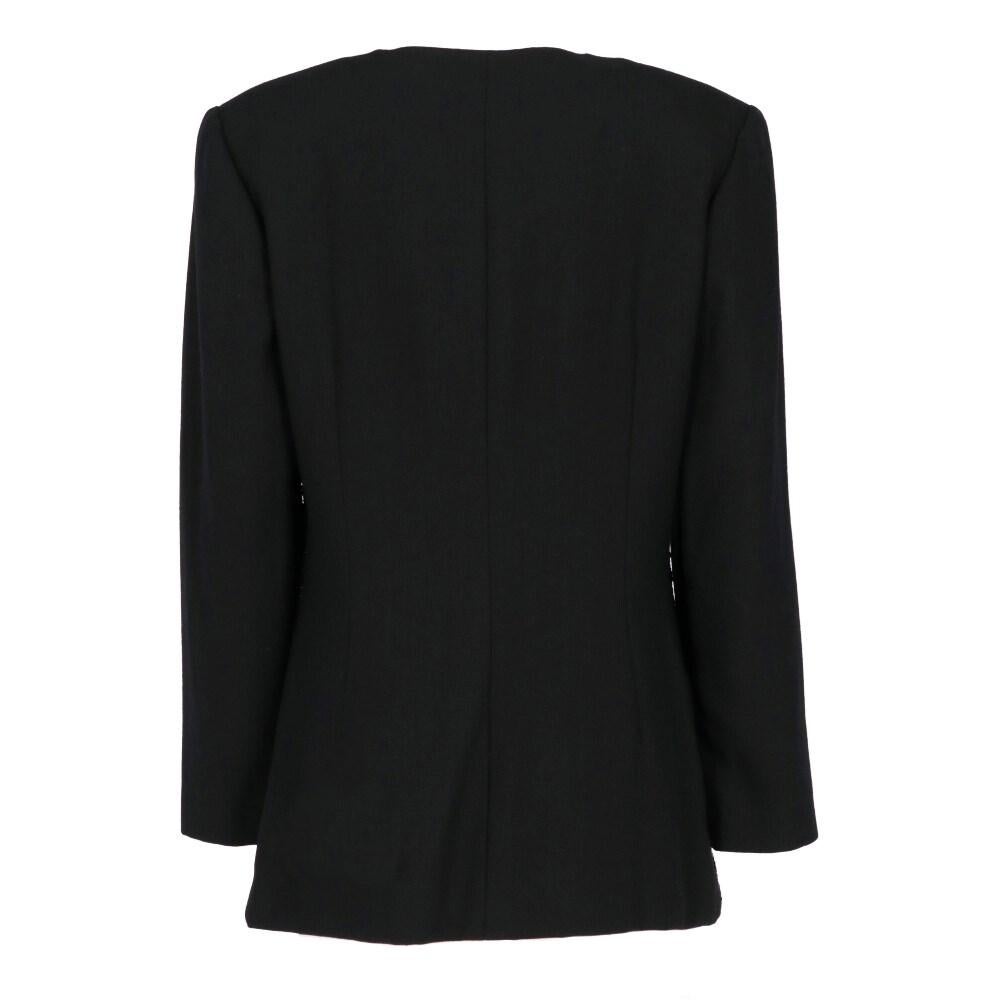 Luisa Spagnoli black wool jacket. Round neckline, long sleeves with padded shoulders, one button closure and hooks and front decorative sequin inserts.

Size: 44 IT

Flat measurements
Height: 71 cm
Chest: 49 cm
Shoulders: 42 cm
Sleeve: 58
