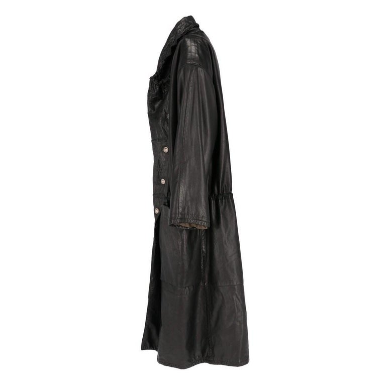 Black 80s Marithè Francois Girbaud black long leather coat For Sale