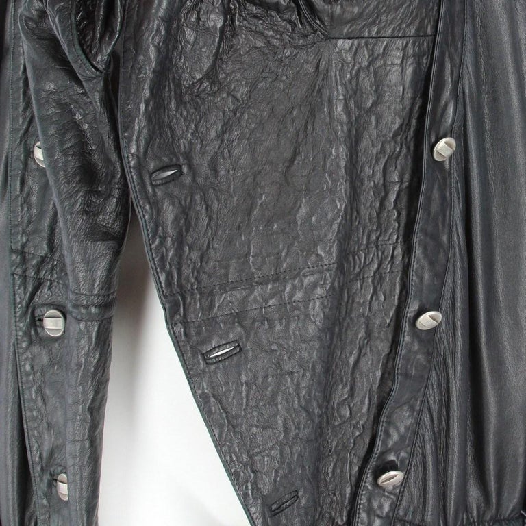 80s Marithè Francois Girbaud black long leather coat For Sale 2